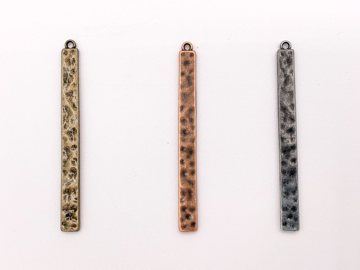 6x63mm/2.48 inches Pewter Hammered Bar Pendants Bulk Order in Light Gold, Gold, Matte Gold, Silver, Brass, Gunmetal and Copper