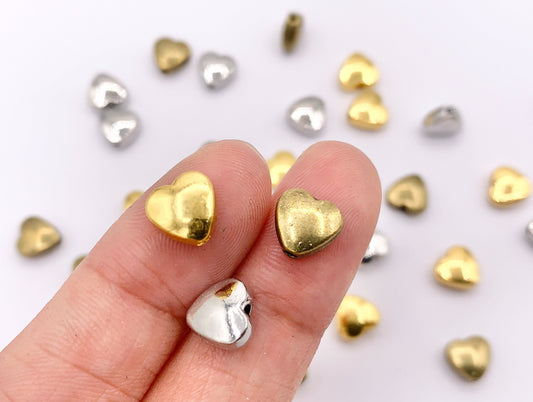 8mm Pewter Heart Spacer Beads Double Sided Puffy Valentine's Day Heart Space Beads in Gold, Silver, and Bronze Color