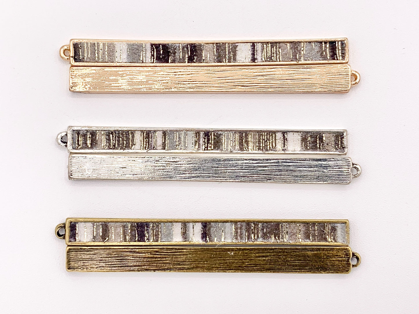 7x83mm/3.26 inches Pewter Hand Crafted Bar Pendants with Gray Fabric in Gold, Silver and Brass