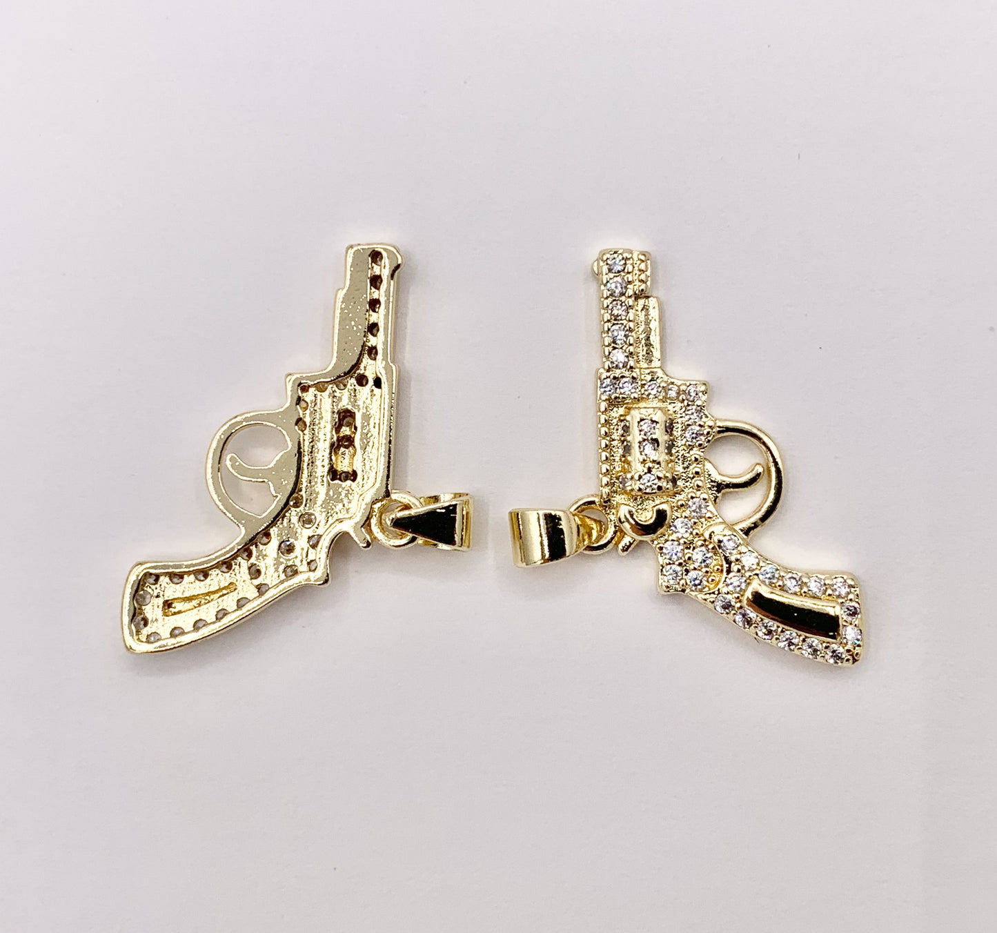Gun Pendant CZ Pave Revolver Handgun Pendant in Real Gold 18K Plated Micro CZ Over Brass 6PCS