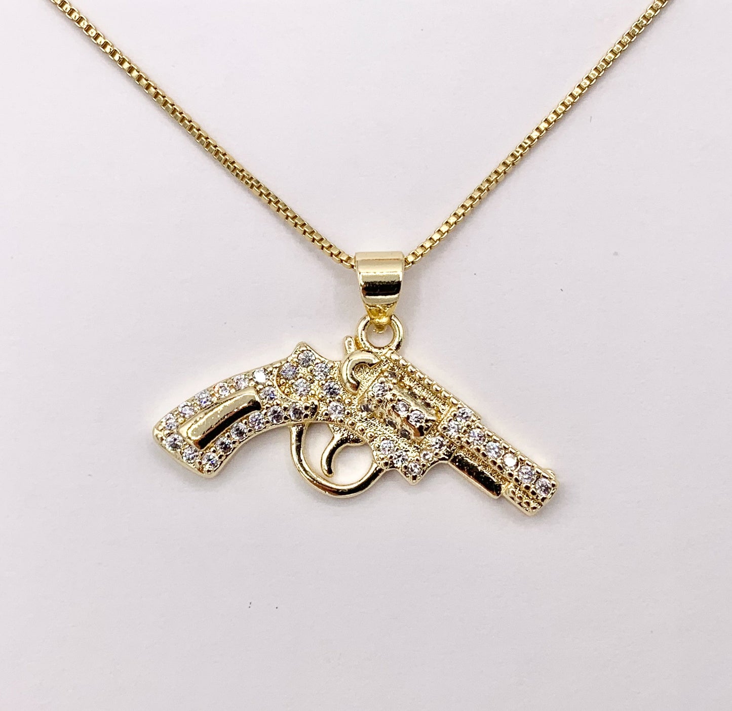 Gun Pendant CZ Pave Revolver Handgun Pendant in Real Gold 18K Plated Micro CZ Over Brass 6PCS