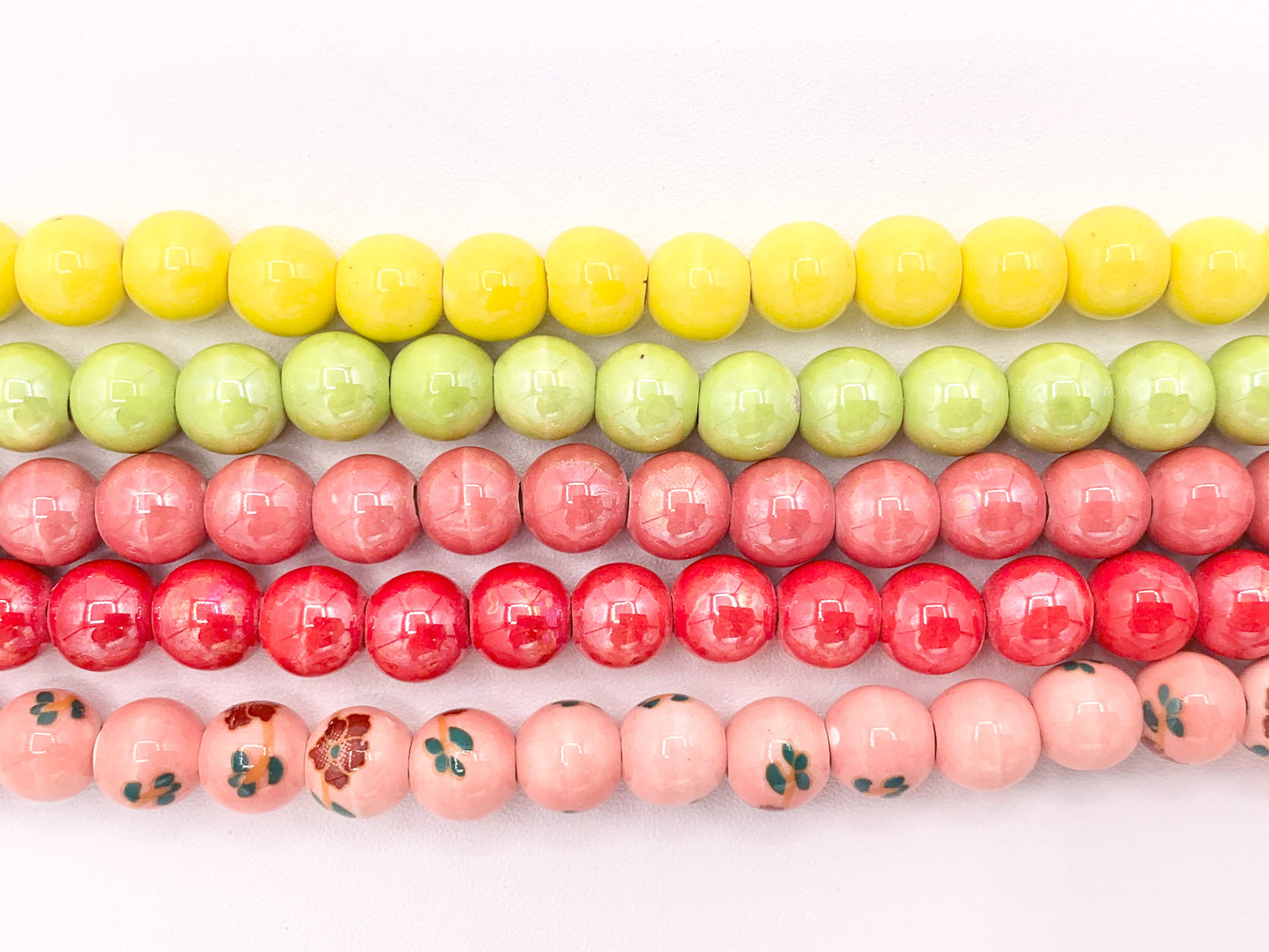 Ceramic Porcelain Beads Round Shiny Glossy Beads For Jewelry Making Yellow Green Red Flora 11-12"