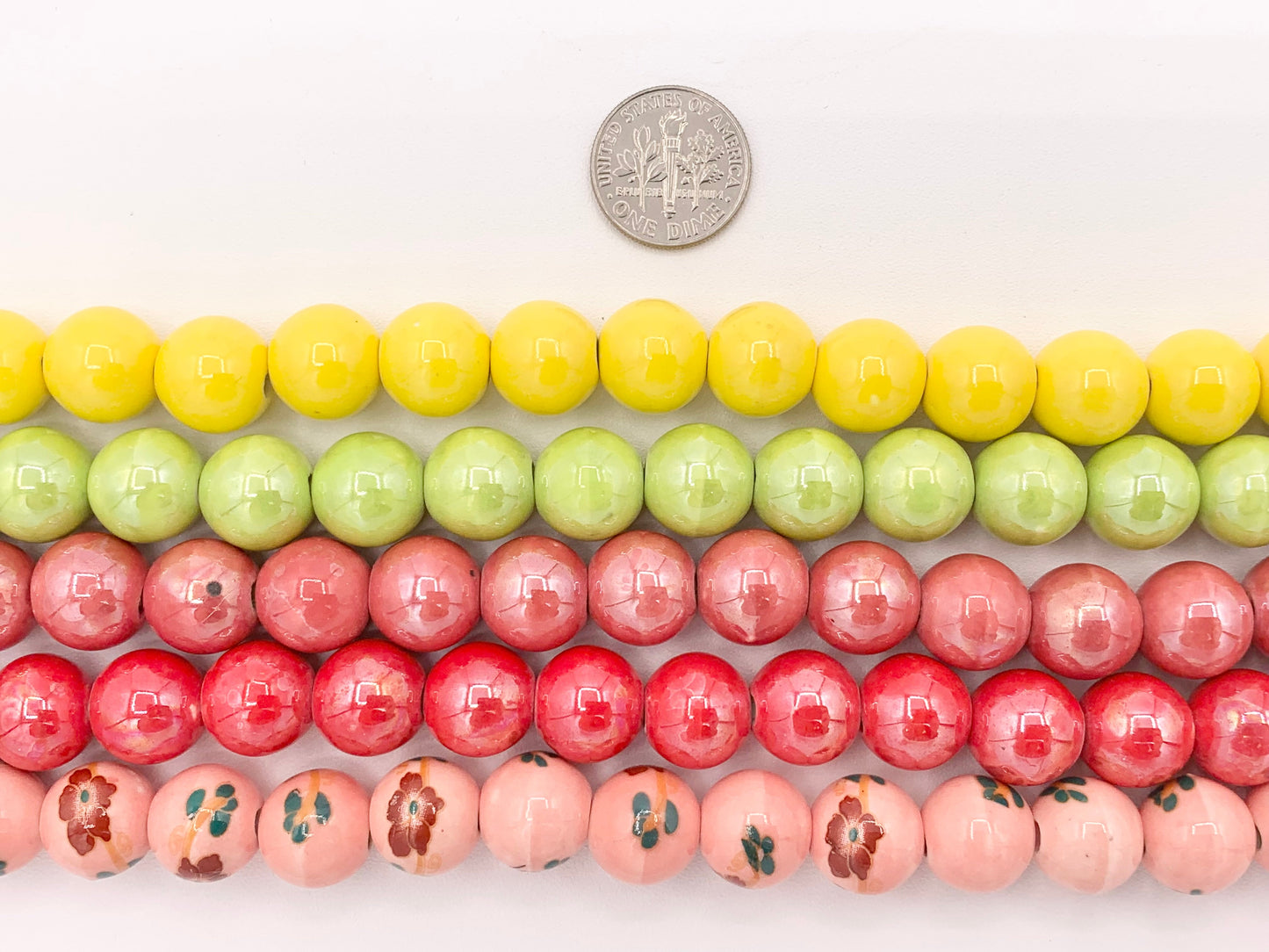 Ceramic Porcelain Beads Round Shiny Glossy Beads For Jewelry Making Yellow Green Red Flora 11-12"