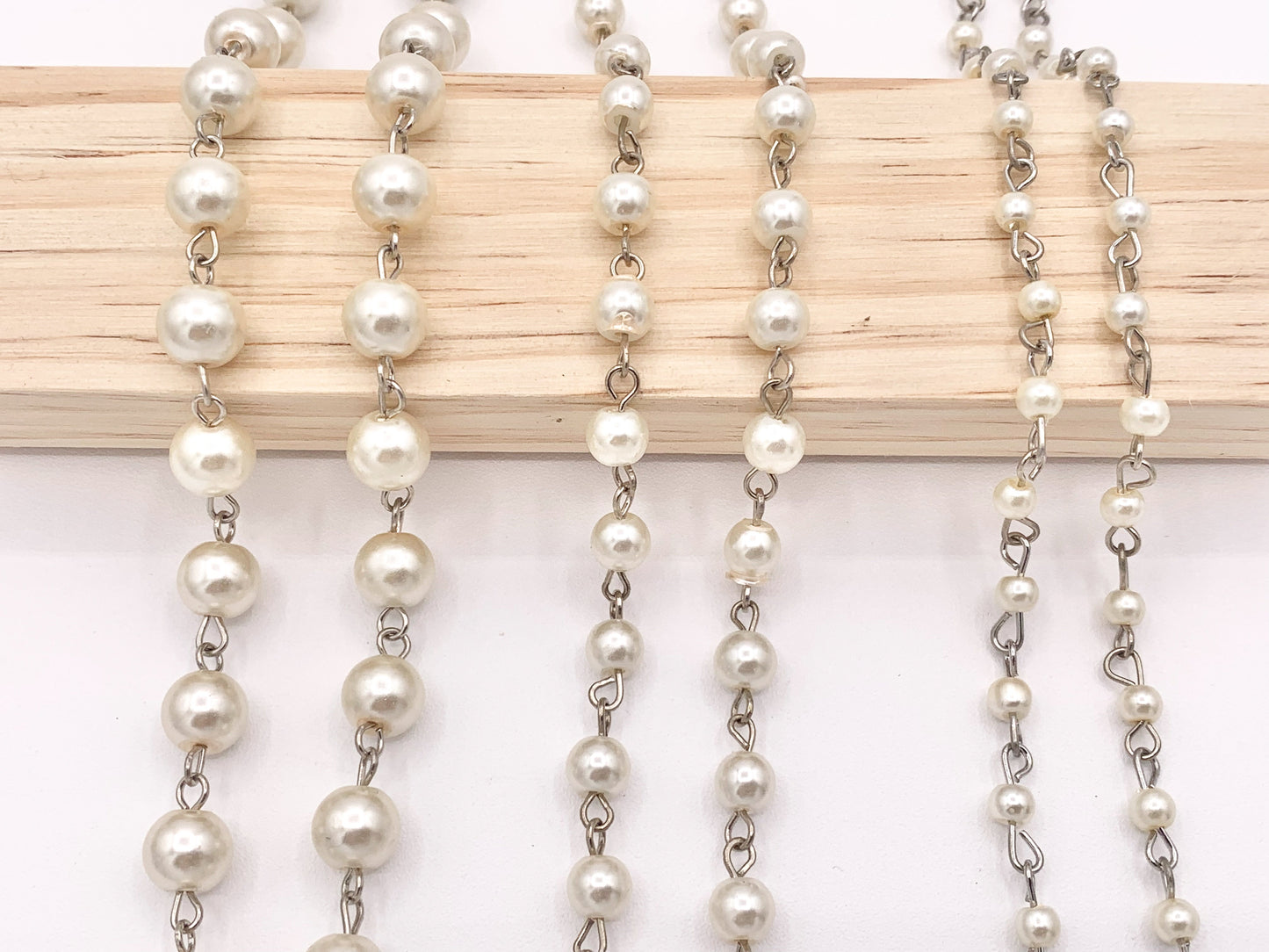 Vintage Glass Pearl Imitation White/Cream Pearl Rosary Style Beaded Chain With Silver Wire By Foot/Yard 4mm 6mm 8mm