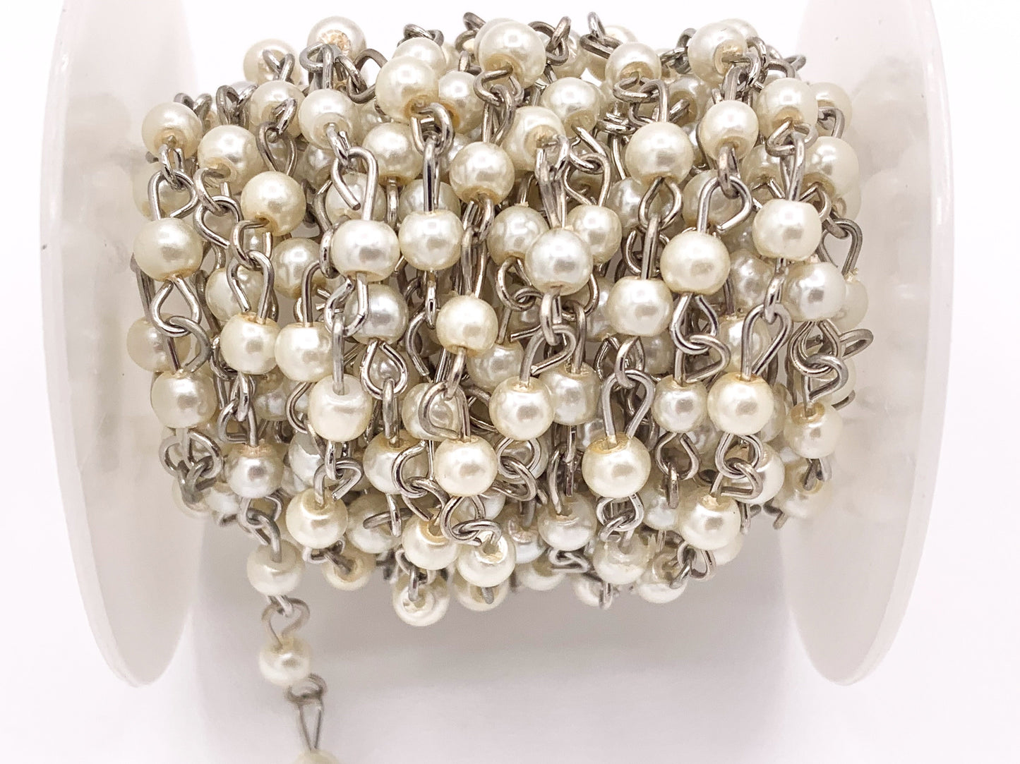 Vintage Glass Pearl Imitation White/Cream Pearl Rosary Style Beaded Chain With Silver Wire By Foot/Yard 4mm 6mm 8mm