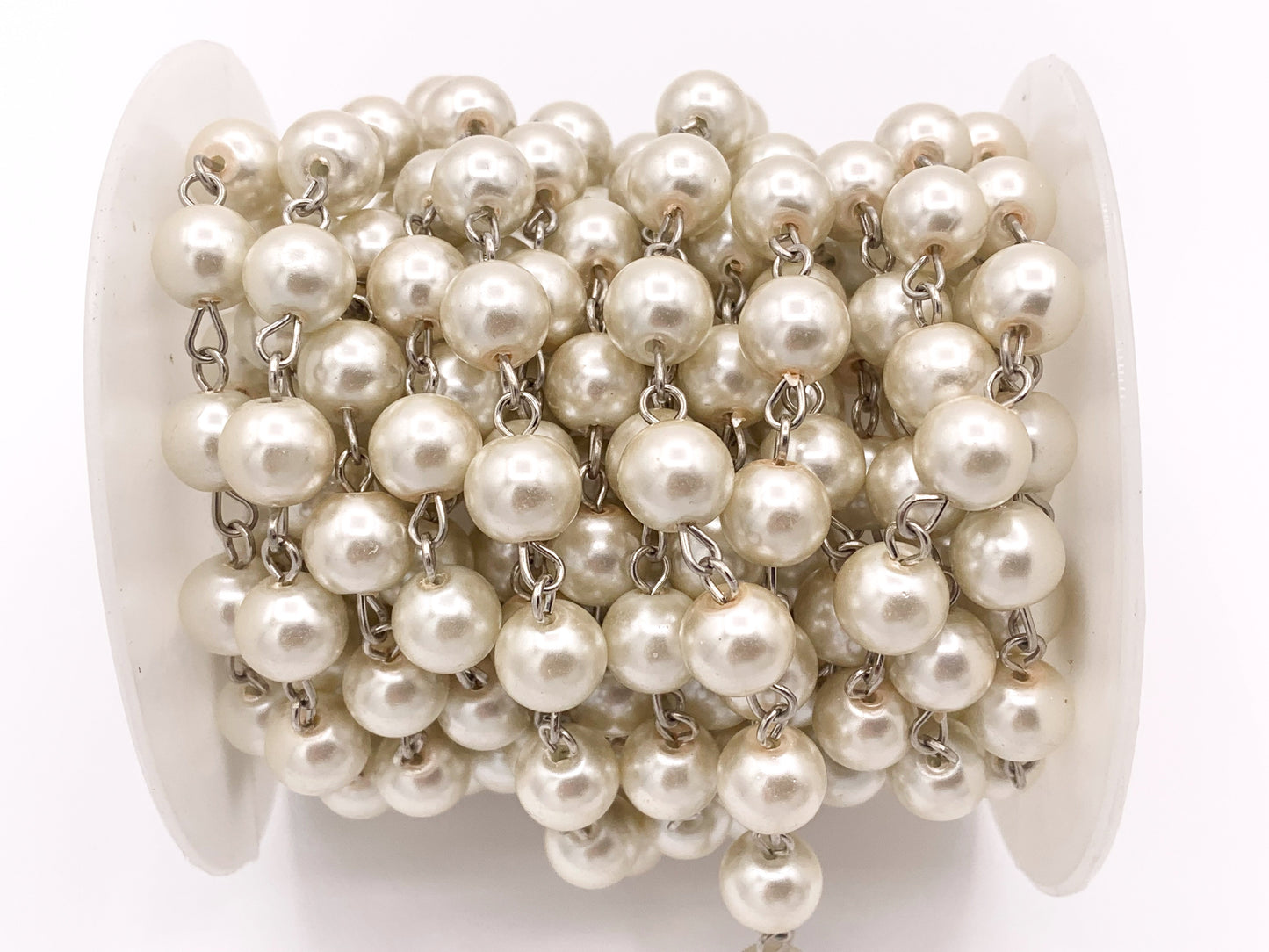 Vintage Glass Pearl Imitation White/Cream Pearl Rosary Style Beaded Chain With Silver Wire By Foot/Yard 4mm 6mm 8mm