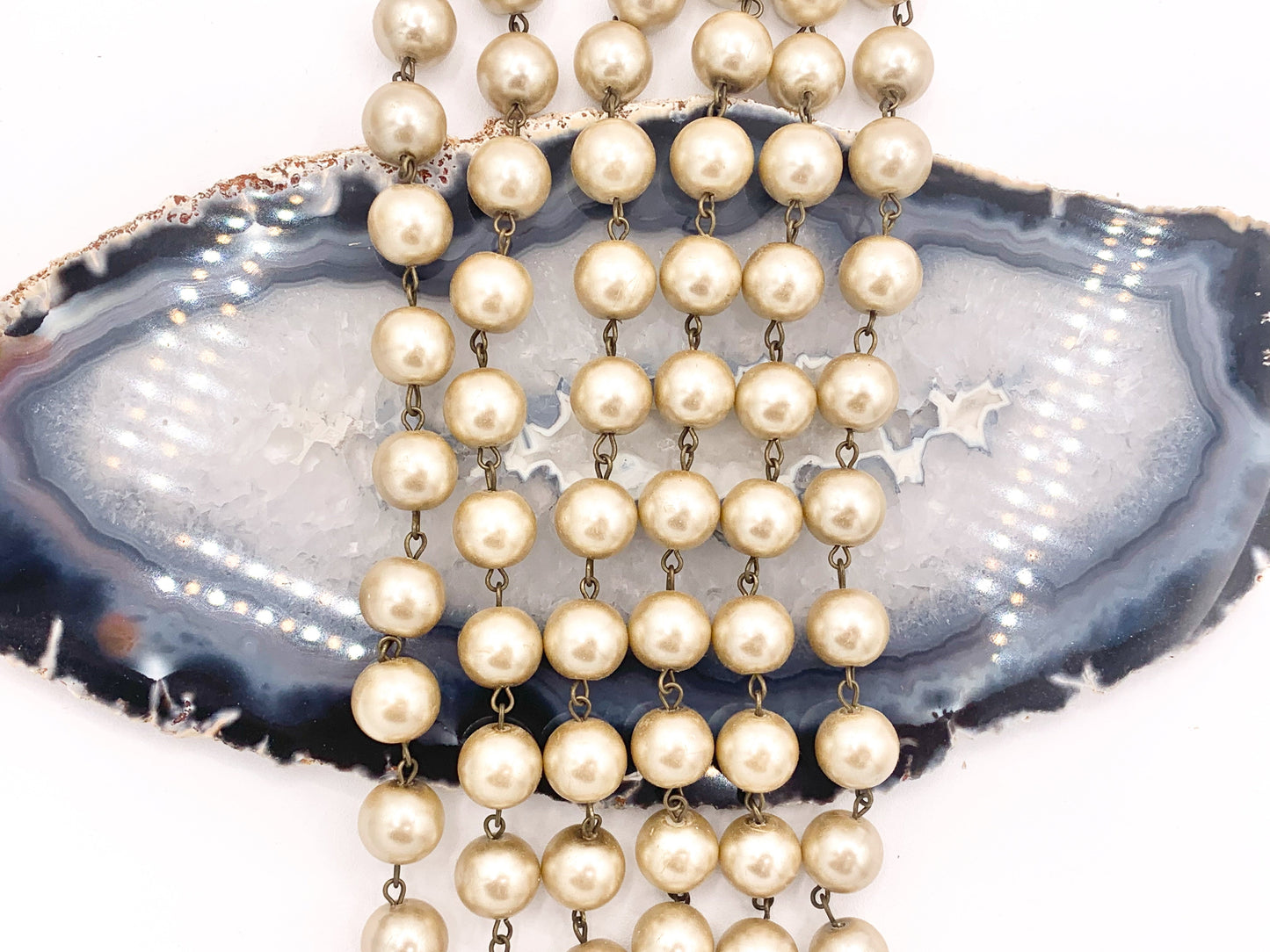 12mm Vintage Glass Pearl Large Imitation Champagne Pearl Rosary Style Beaded Chain With Brass Wire By Foot/Yard