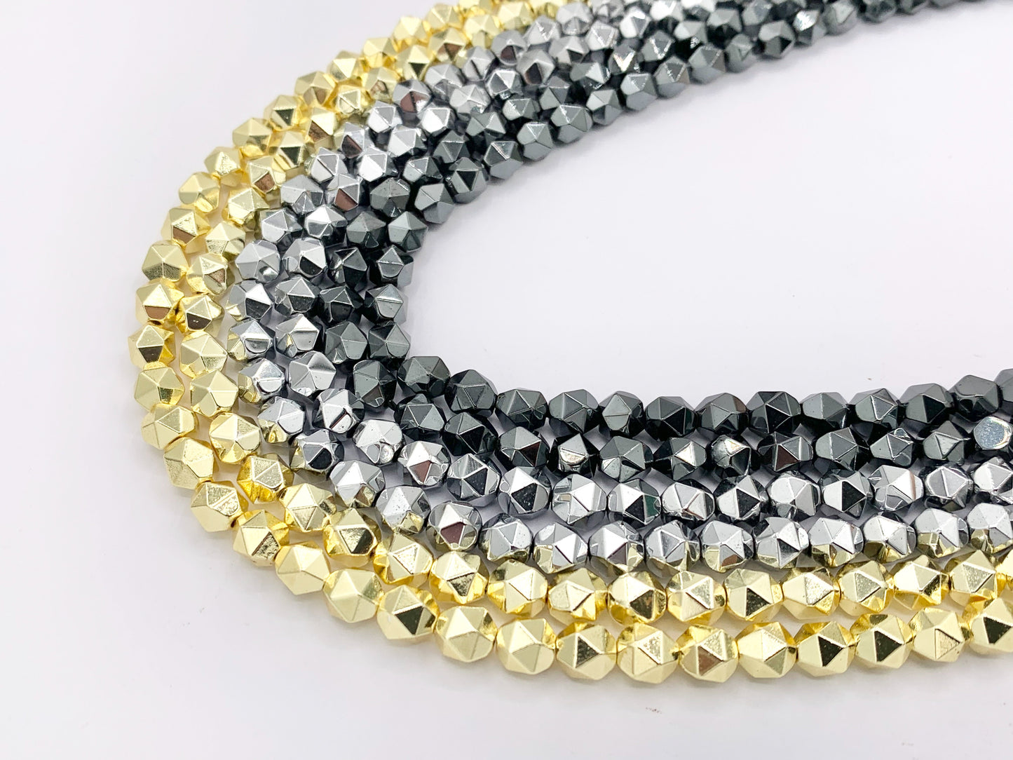 6mm Hematite Star Cut Beads | 18K Gold/Rhodium Plated Beads | Space Beads for Jewelry Making Around 15-16"
