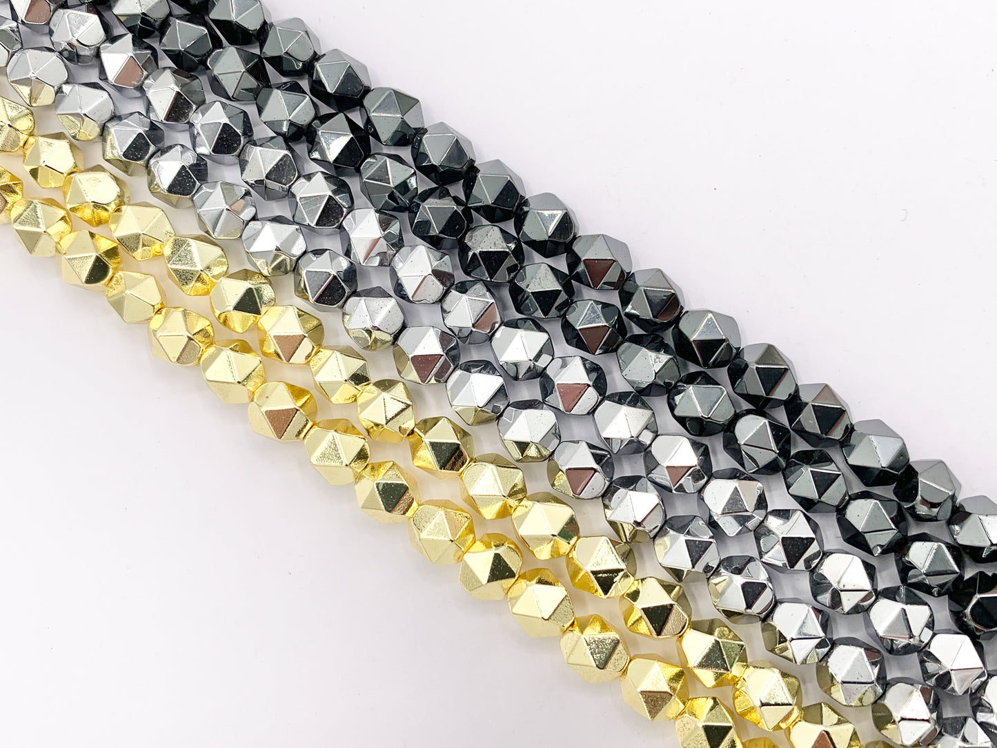6mm Hematite Star Cut Beads | 18K Gold/Rhodium Plated Beads | Space Beads for Jewelry Making Around 15-16"