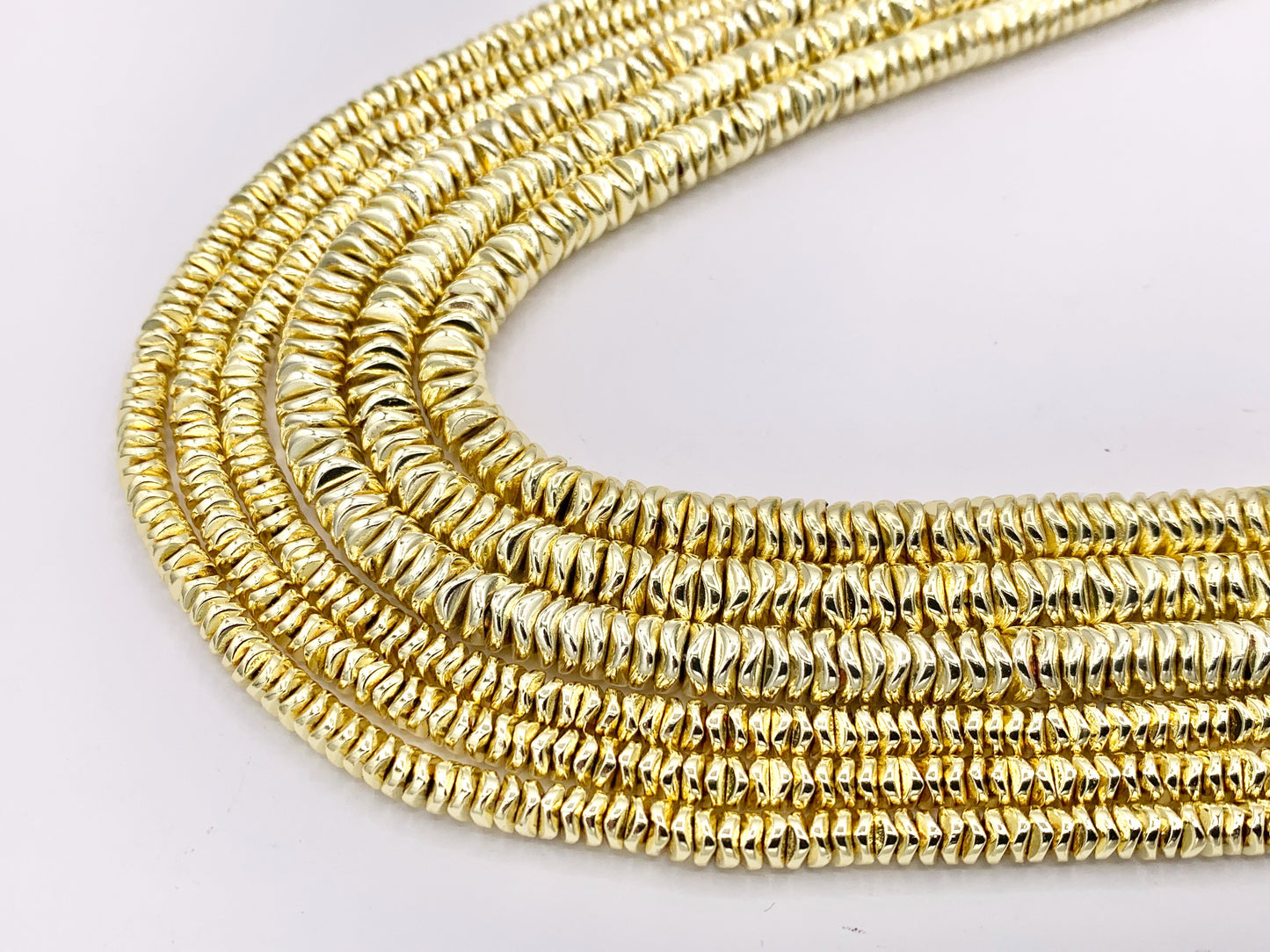 Hematite Wavy Disc Shiny Spacer Beads | Real 18K Gold Plated Stone Beads 4mm 6mm Around 16"