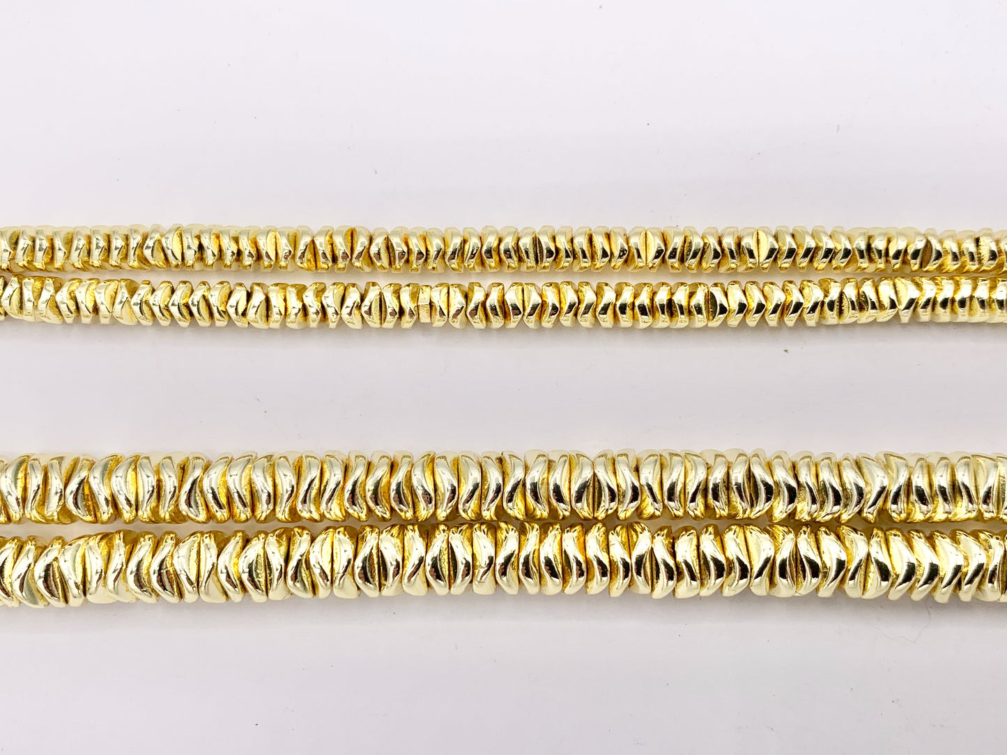 Hematite Wavy Disc Shiny Spacer Beads | Real 18K Gold Plated Stone Beads 4mm 6mm Around 16"