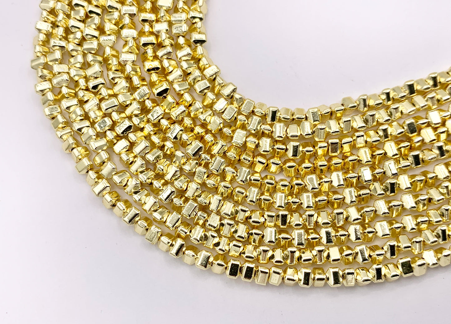 3mm Hematite Puffy Triangle Spacer Beads | 18K Gold Plated Beads | Space Beads for Jewelry Making Around 16"