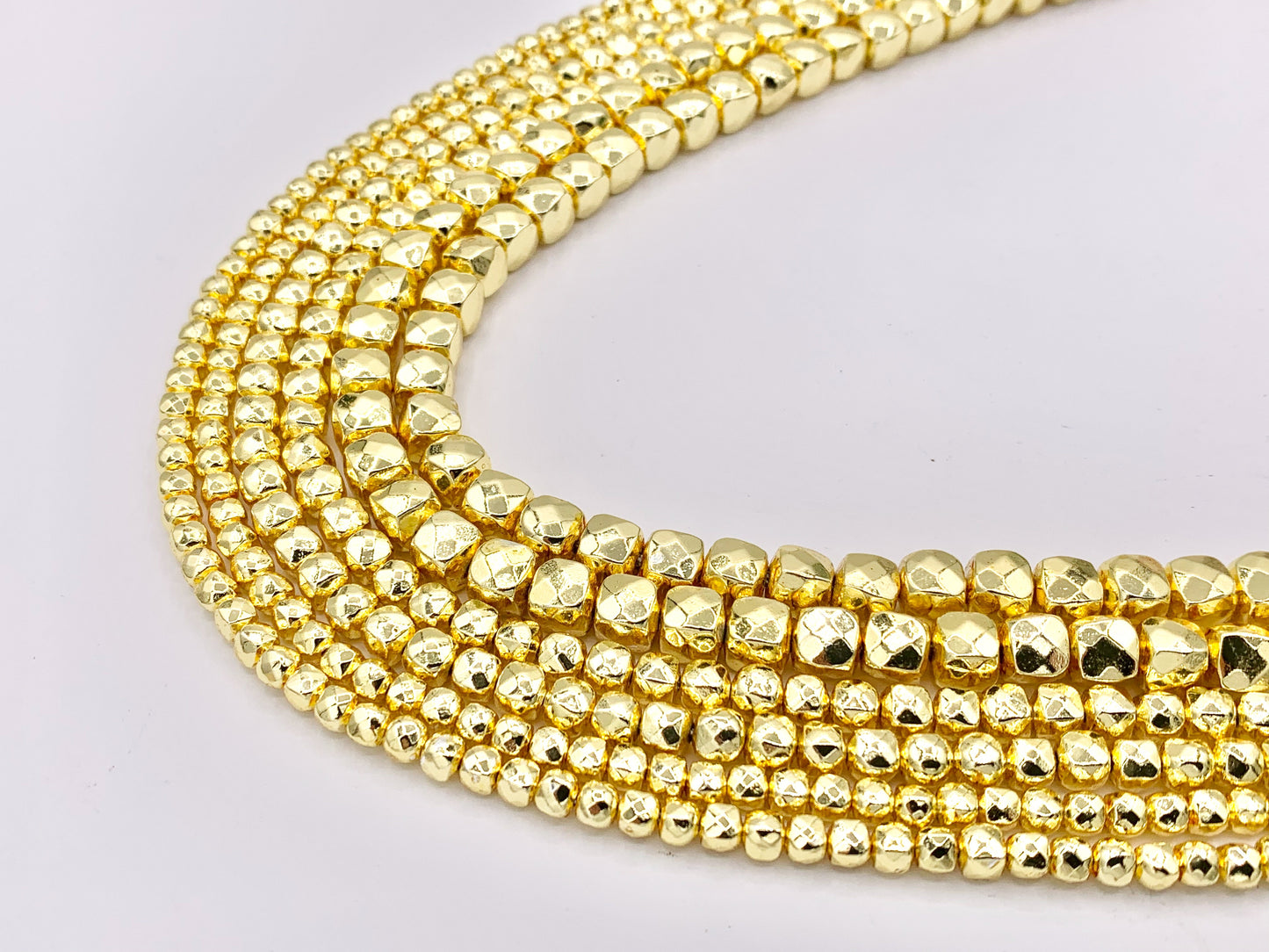 Hematite Faceted Cube Shiny Spacer Beads | Real 18K Gold Plated Stone Beads 4mm 5mm 6mm Around 15"