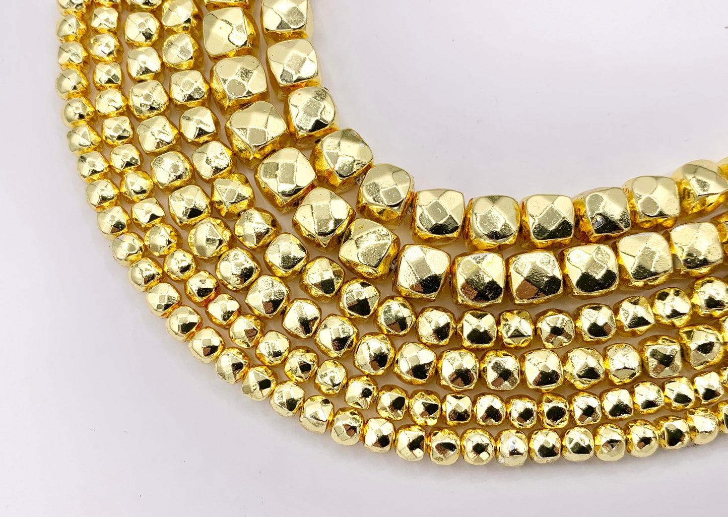 Hematite Faceted Cube Shiny Spacer Beads | Real 18K Gold Plated Stone Beads 4mm 5mm 6mm Around 15"