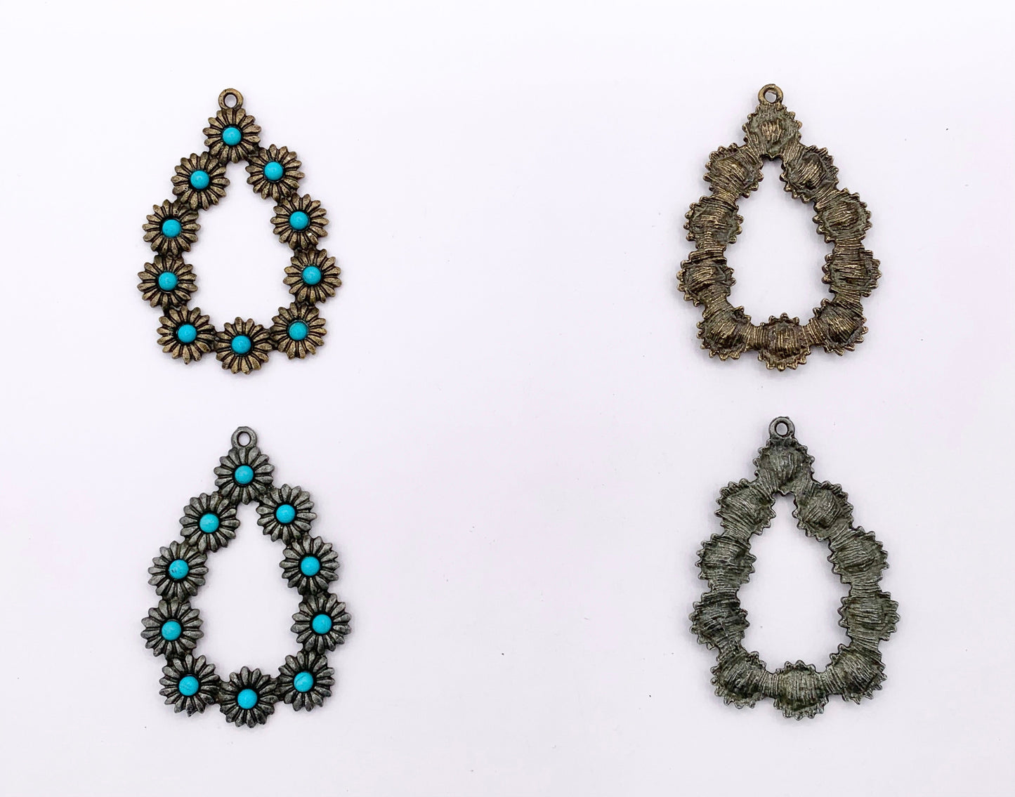 34x49mm Pewter Flora Teardrop Pendants with Turquoise Howlite in Gold, Silver Gunmetal and Bronze Color 6 PCS