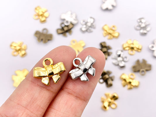 13x11mm Pewter Cute Tiny Bow Tie Charm in Gold, Silver and Brass 125g