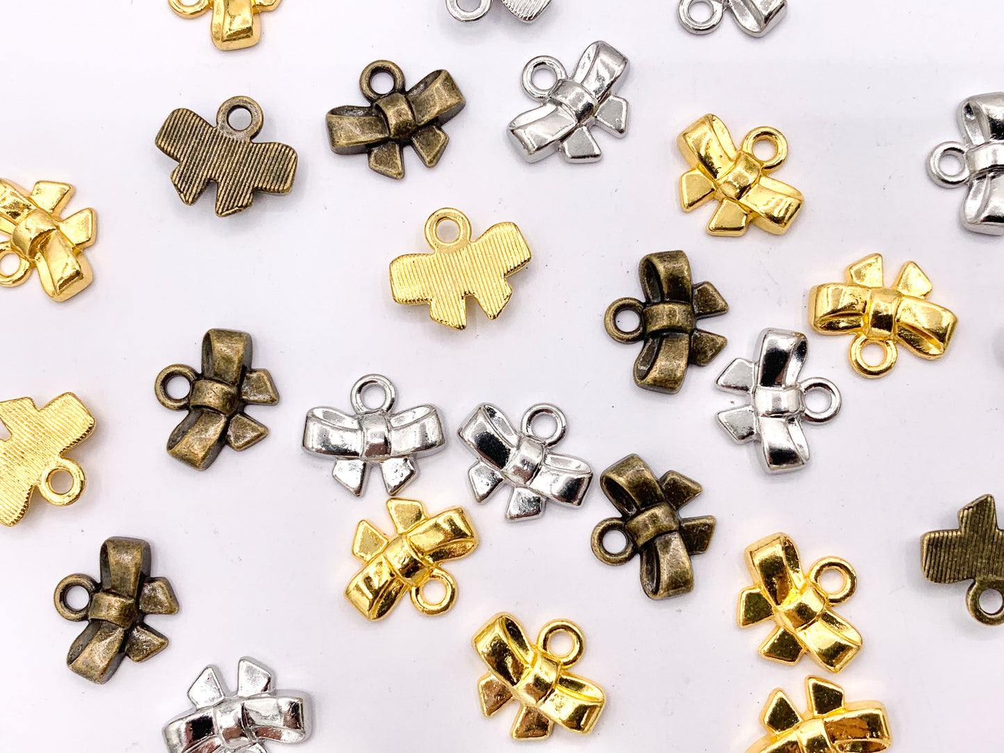 13x11mm Pewter Cute Tiny Bow Tie Charm in Gold, Silver and Brass 125g