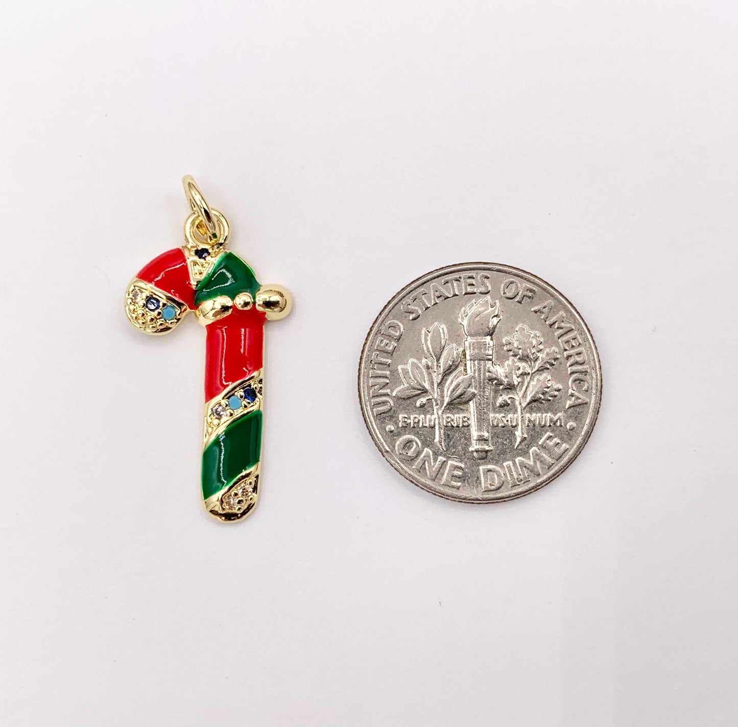Cute Christmas Candy Cane Charm Holiday Enamel Pendant in Real Gold 18K Plated Micro CZ Pave Over Copper 5 PCS