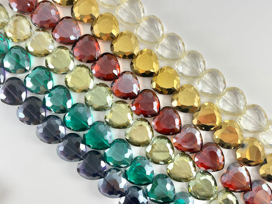 22mm Puffy Heart Shiny Faceted Crystal Dyed Glass Beads 6 Colors Available Around 11"