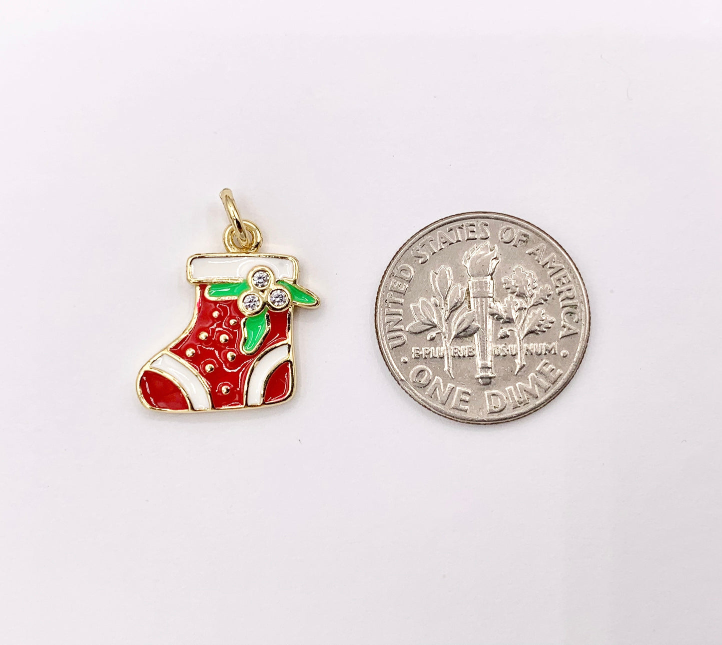 Cute Christmas Stocking Charm Holiday Enamel Pendant in Real Gold 18K Plated Micro CZ Pave Over Copper 5 PCS