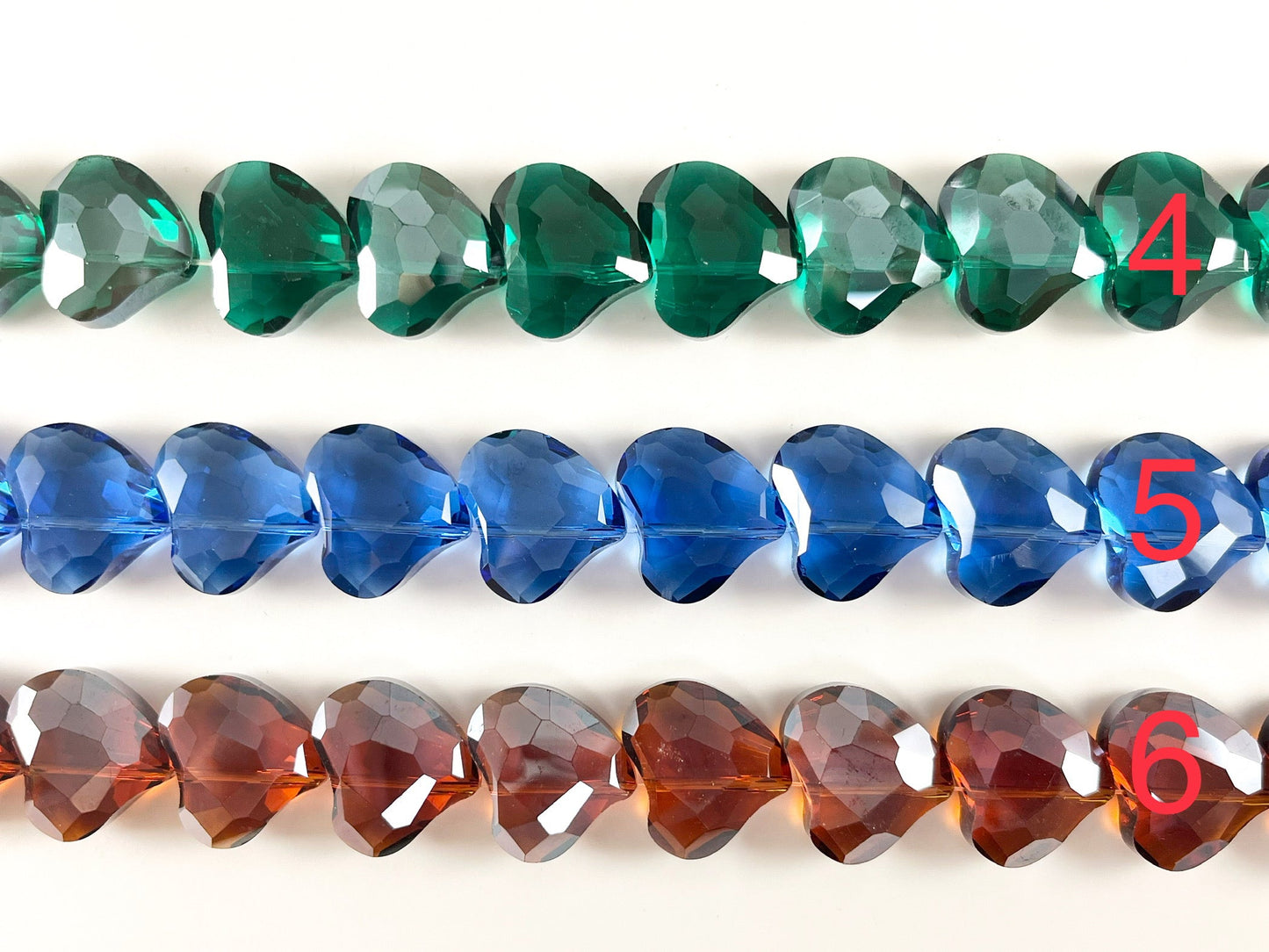 22mm Abstract Heart Shiny Faceted Crystal Dyed Glass Beads 6 Colors Available Around 11"