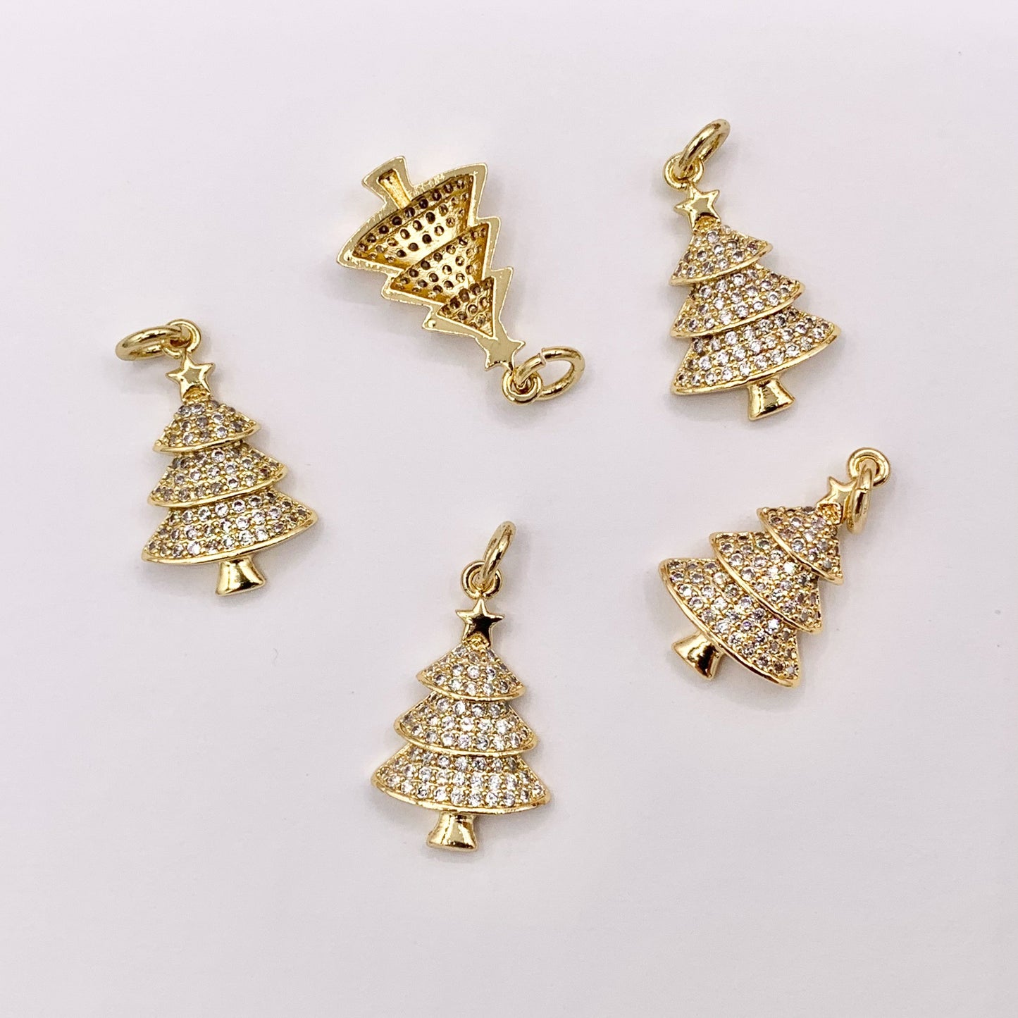 Christmas Tree Charm in Real Gold 18K Plated Micro CZ Pave Over Copper 5 PCS