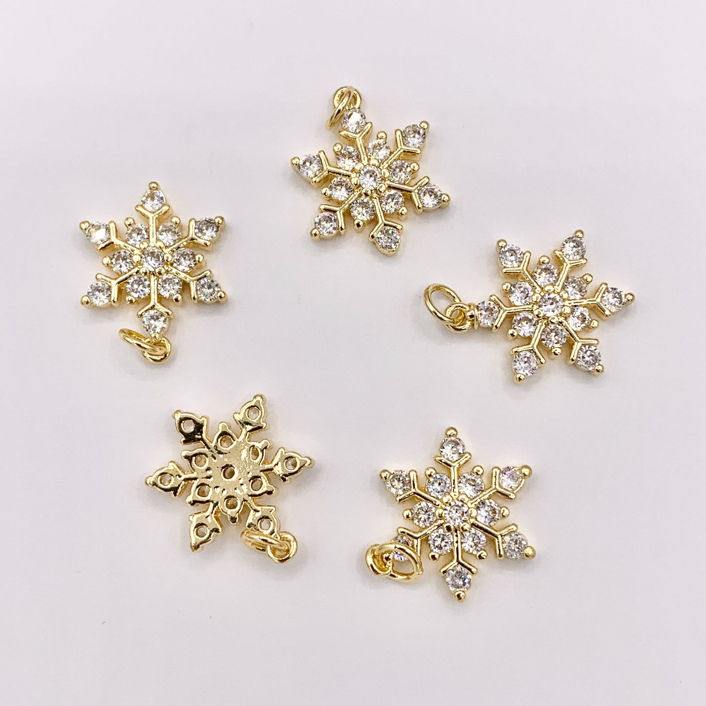 Christmas Snowflake Charm in Real Gold 18K Plated Micro CZ Pave Over Copper 5 PCS