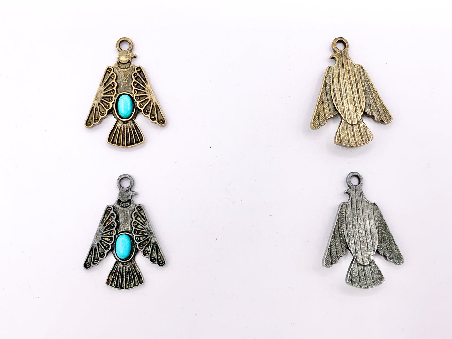 20x28mm Pewter Thunderbird Pendants with Turquoise Howlite in Gold, Silver Gunmetal and Bronze Color
