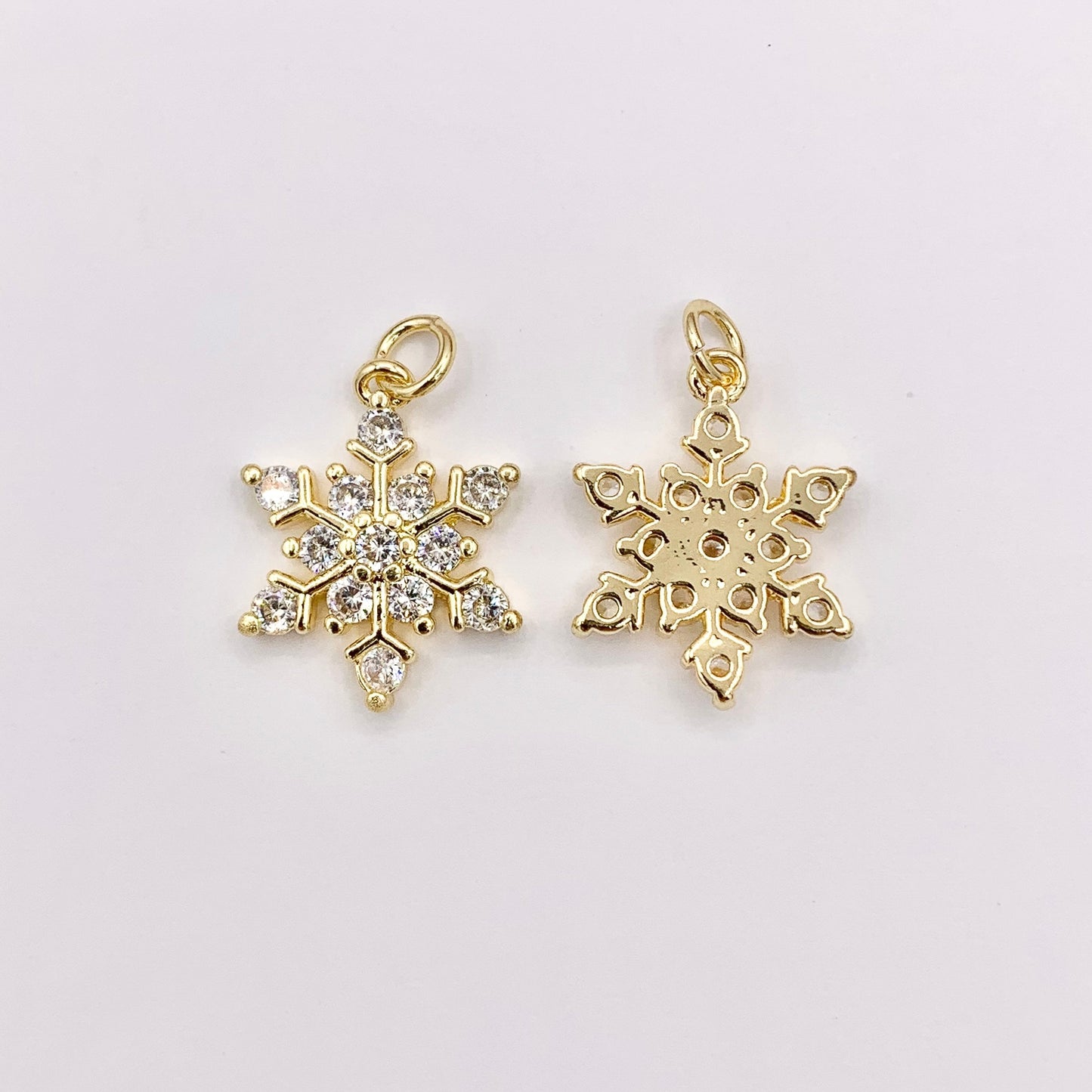 Christmas Snowflake Charm in Real Gold 18K Plated Micro CZ Pave Over Copper 5 PCS