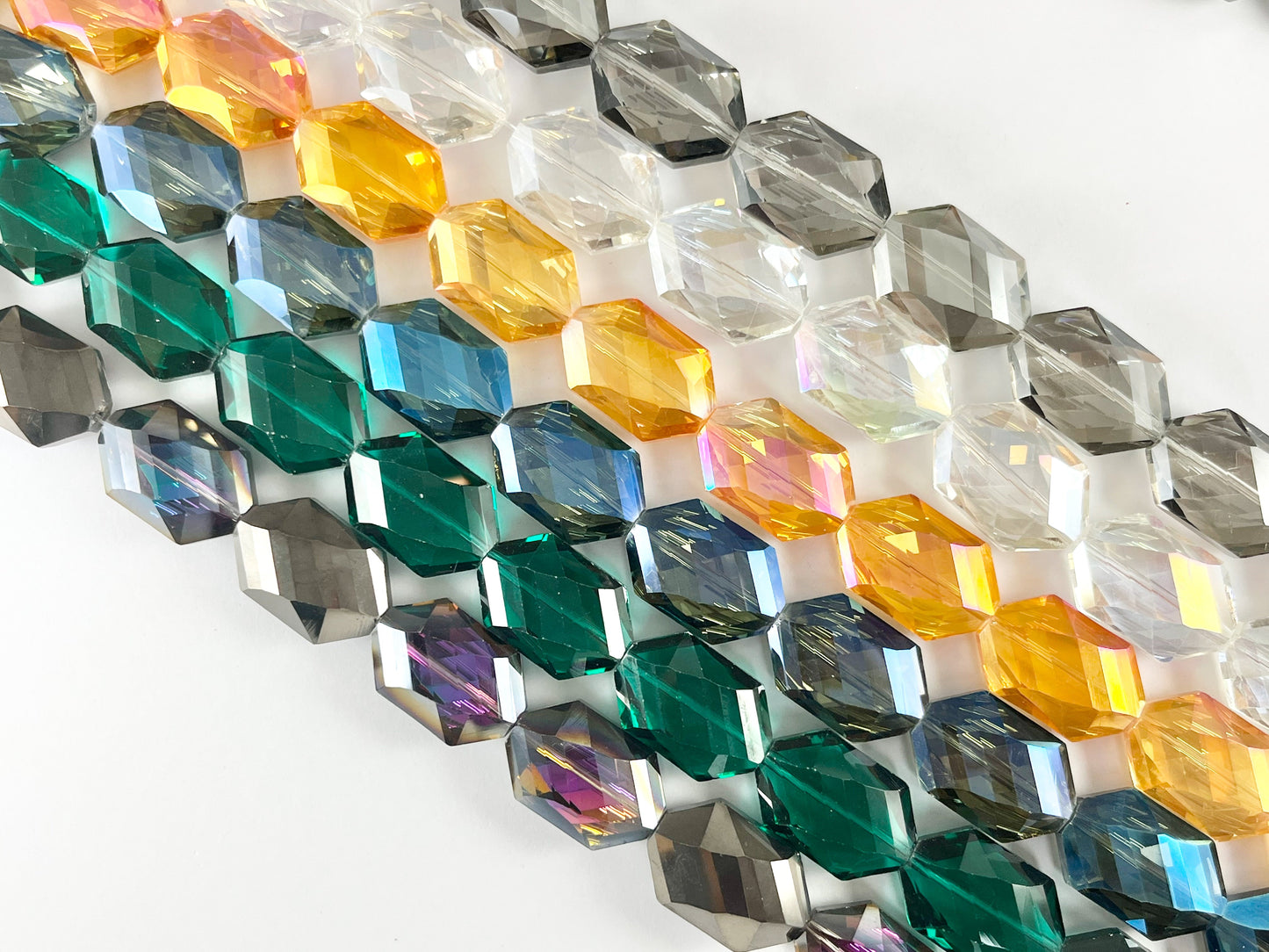 Faceted Shiny 17x25mm Dyed Glass Hexagon Crystal Strands (17 Colors Available!!) Around 12"