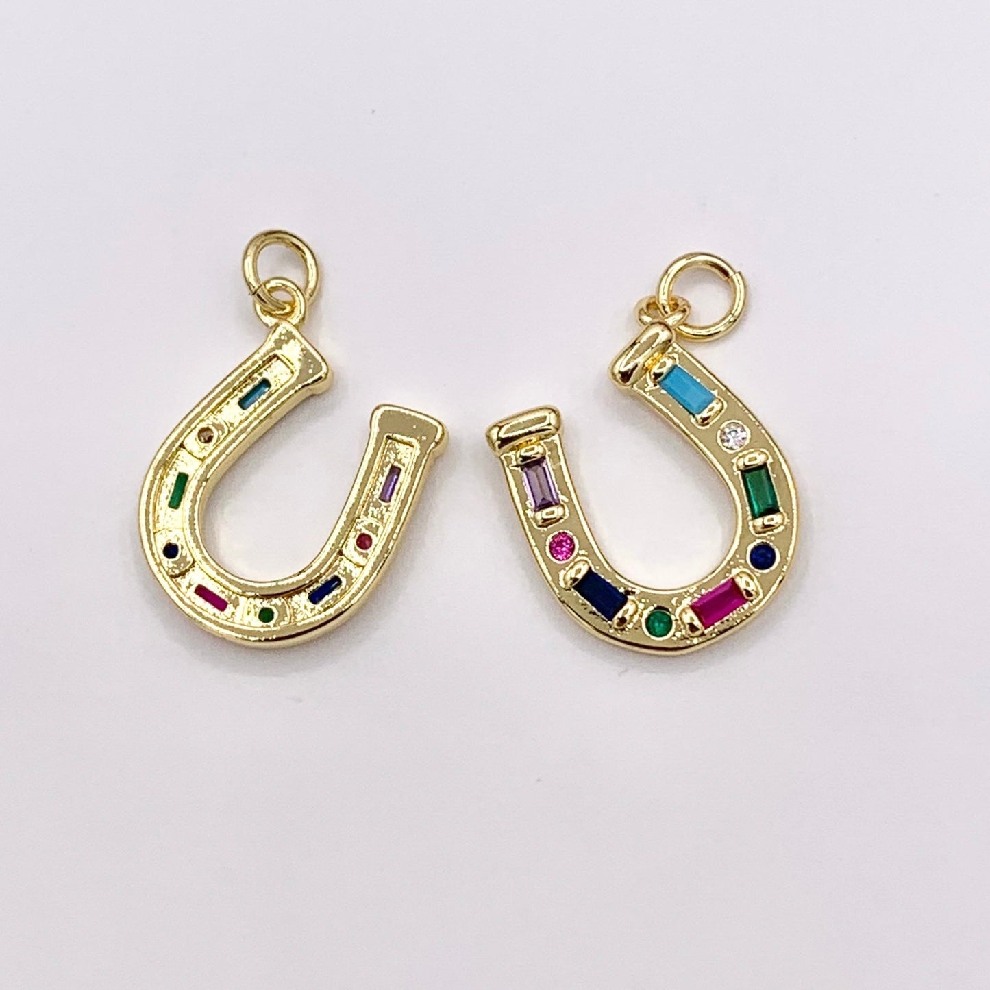 Clear/Multicolor CZ Horseshoe U Charm in Real 18K Gold Plated Over Copper 6 PCS