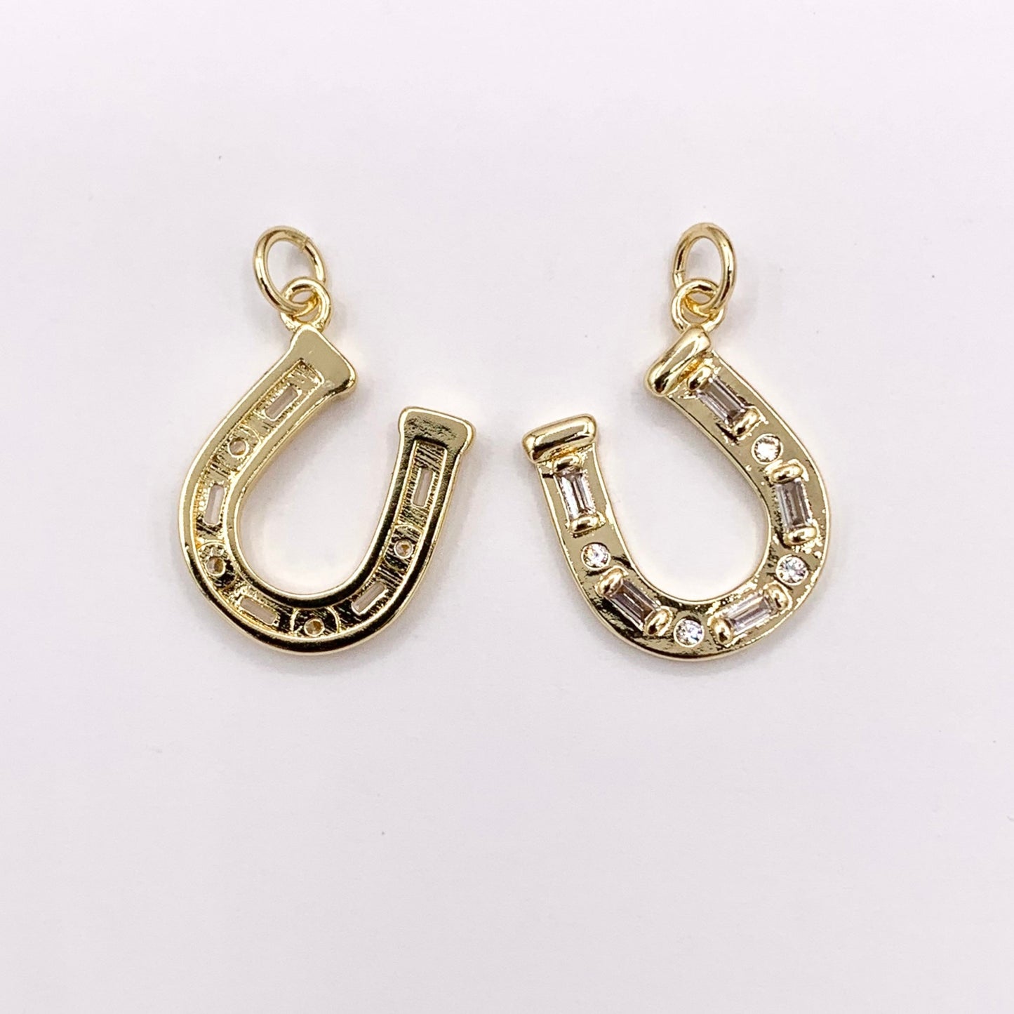 Clear/Multicolor CZ Horseshoe U Charm in Real 18K Gold Plated Over Copper 6 PCS
