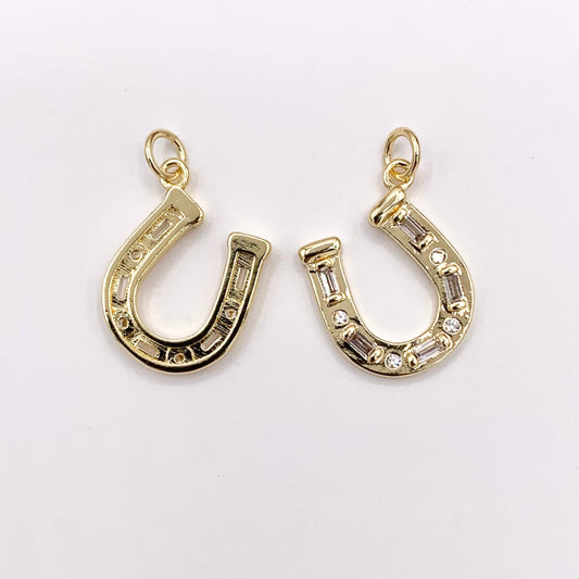 Clear/Multicolor CZ Horseshoe U Charm in Real 18K Gold Plated Over Copper 6 PCS