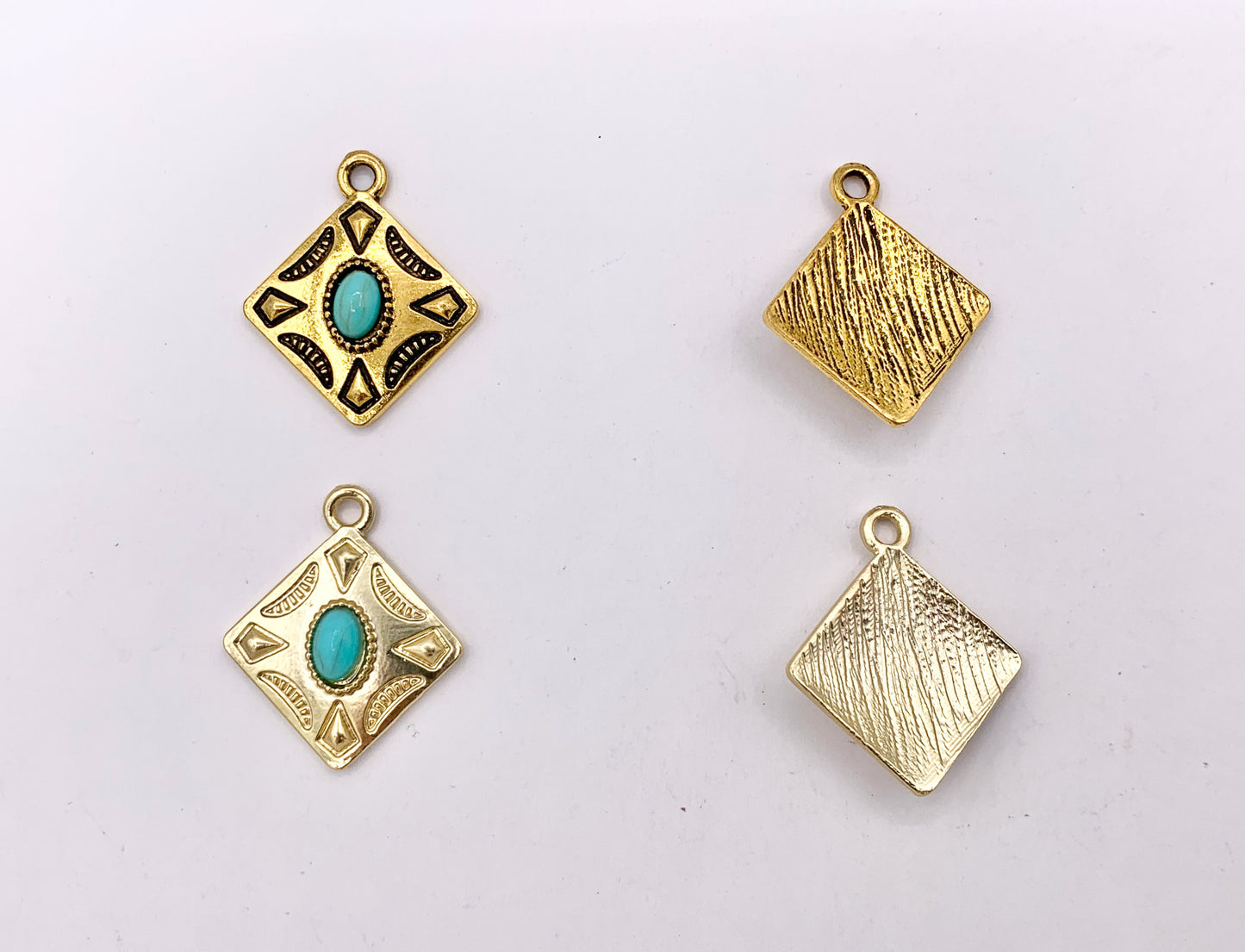 20mm Pewter Granny Square Pendants with Turquoise Howlite Cute Diamond Shape Charms in Gold, Silver, Bronze and Matte Gold Color