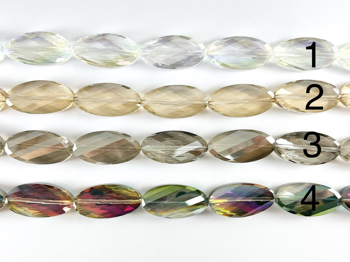 15x30mm Twisted Oval Shiny Faceted Crystal Skinny Long Oval Dyed Glass Beads 4 Colors Available Around 11"