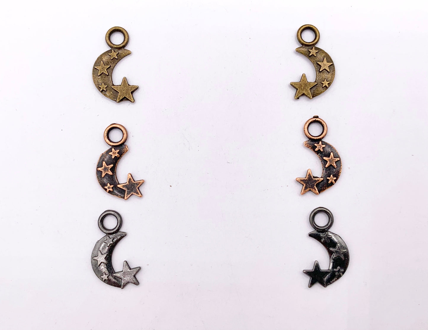 11x18mm Pewter Cute Moon Crescent with Stars Charm in Gold, Silver, Brass, Copper, Gunmetal and Matte Gold