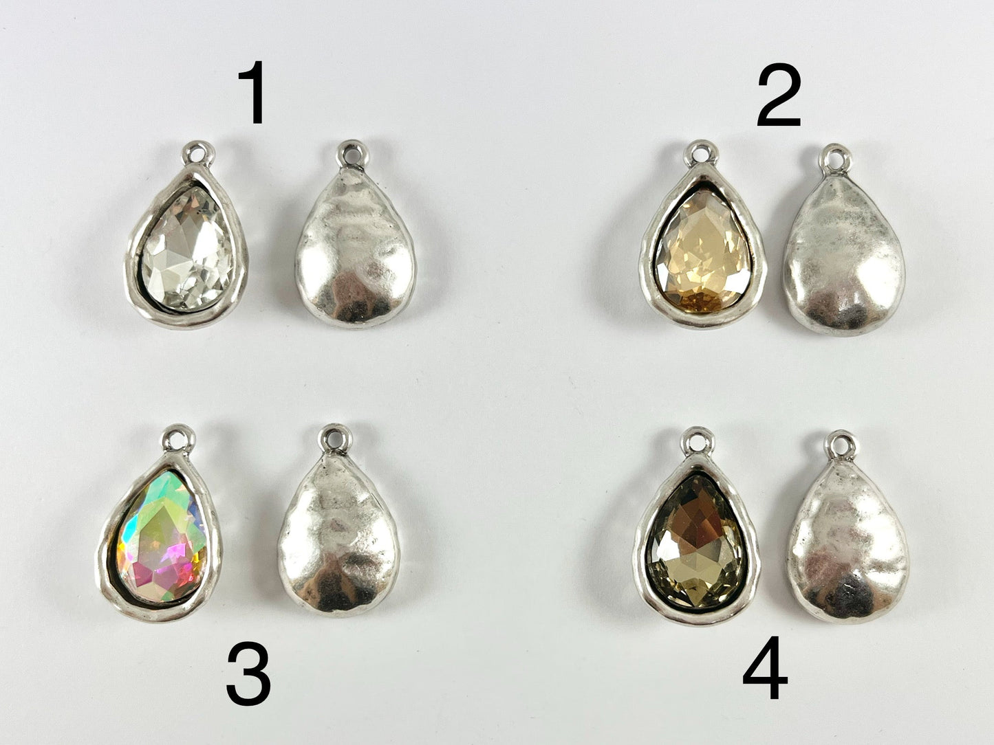 17x27mm Pewter Rhinestone Silver Base Metal Teardrop Crystal Glass Charm 6PCS