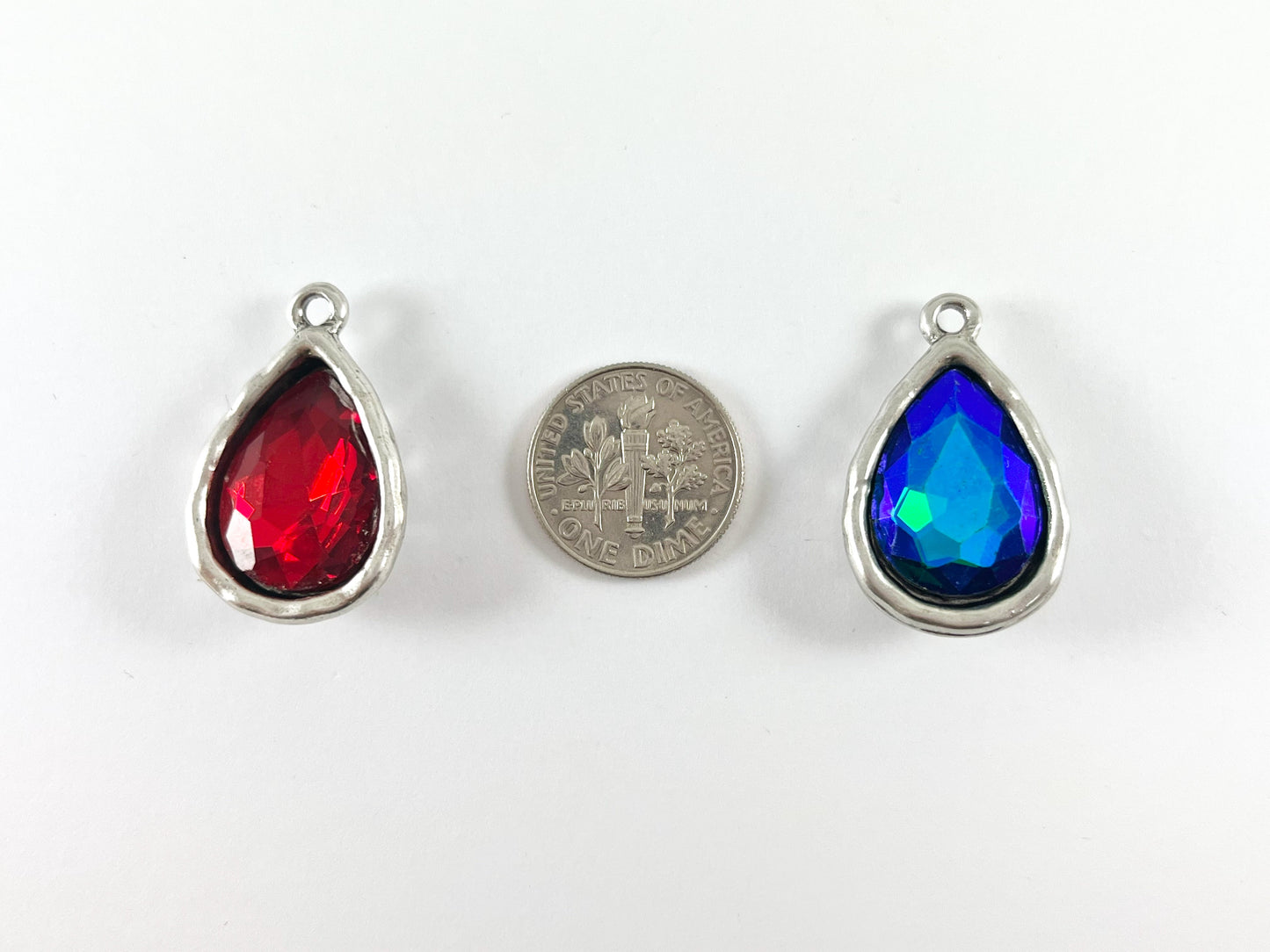 17x27mm Pewter Rhinestone Silver Base Metal Teardrop Crystal Glass Charm 6PCS