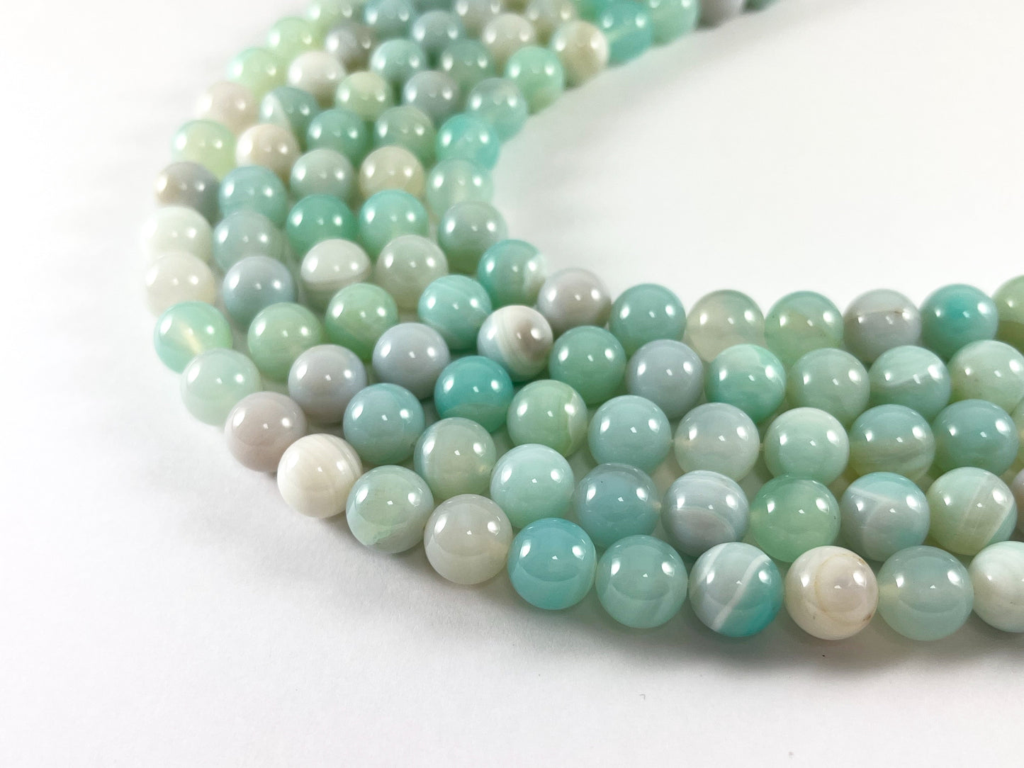 High Quality Light Blue Color Sardonyx Dyed Agate Round Smooth Natural Stone Beads Beads 6mm 8mm 10mm 12mm 14mm Around 14-15"