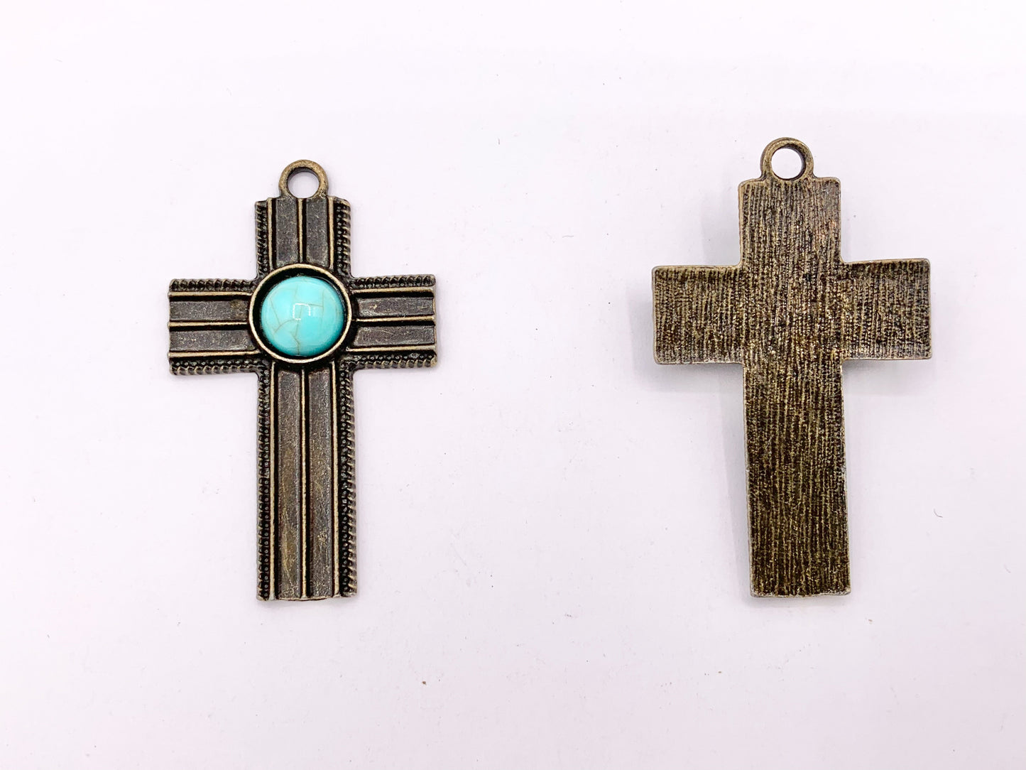 26x43mm Pewter Cross With Turquoise Charms Large Antique Cross Pendants in Gold, Silver and Bronze Color 10 PCS