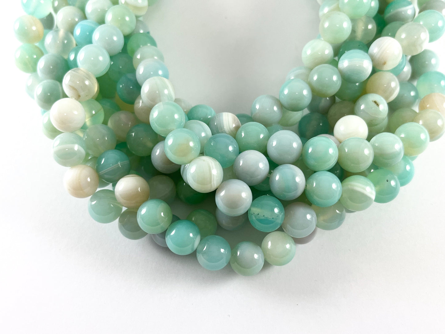 High Quality Light Blue Color Sardonyx Dyed Agate Round Smooth Natural Stone Beads Beads 6mm 8mm 10mm 12mm 14mm Around 14-15"