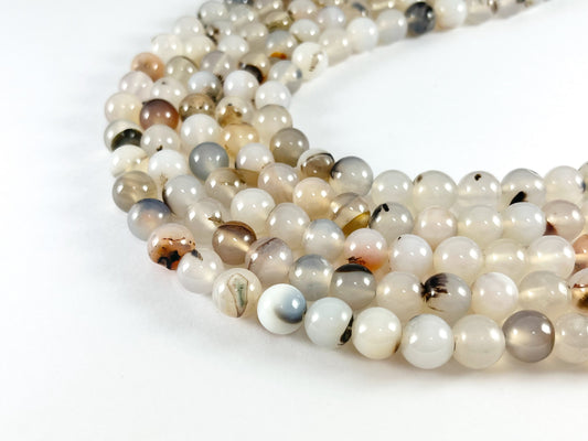 Dendritic Agate Round Smooth Natural White/Clear Stone Beads Beads 4mm 6mm 8mm 10mm 12mm 14mm Around 14-15"
