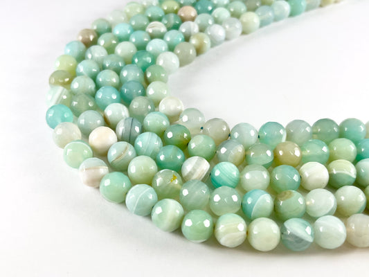 High Quality Light Blue Color Sardonyx Dyed Agate Round Faceted Natural Stone Beads Beads 4mm 6mm 8mm 10mm 12mm Around 14-15"