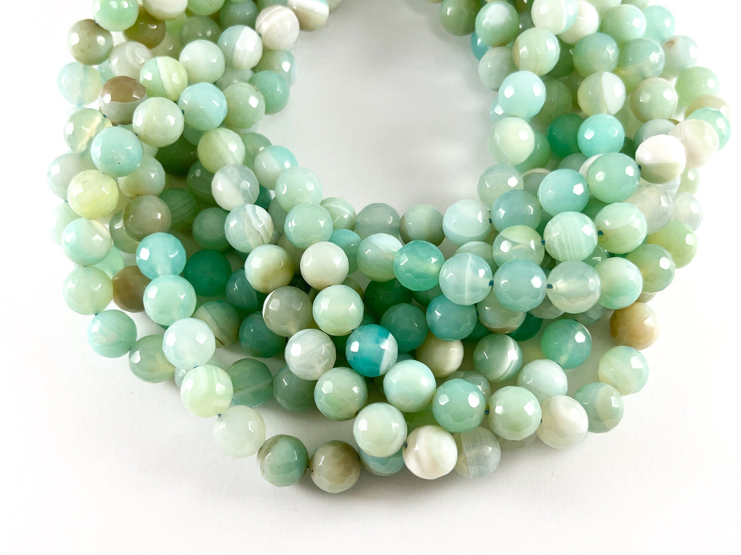 High Quality Light Blue Color Sardonyx Dyed Agate Round Faceted Natural Stone Beads Beads 4mm 6mm 8mm 10mm 12mm Around 14-15"