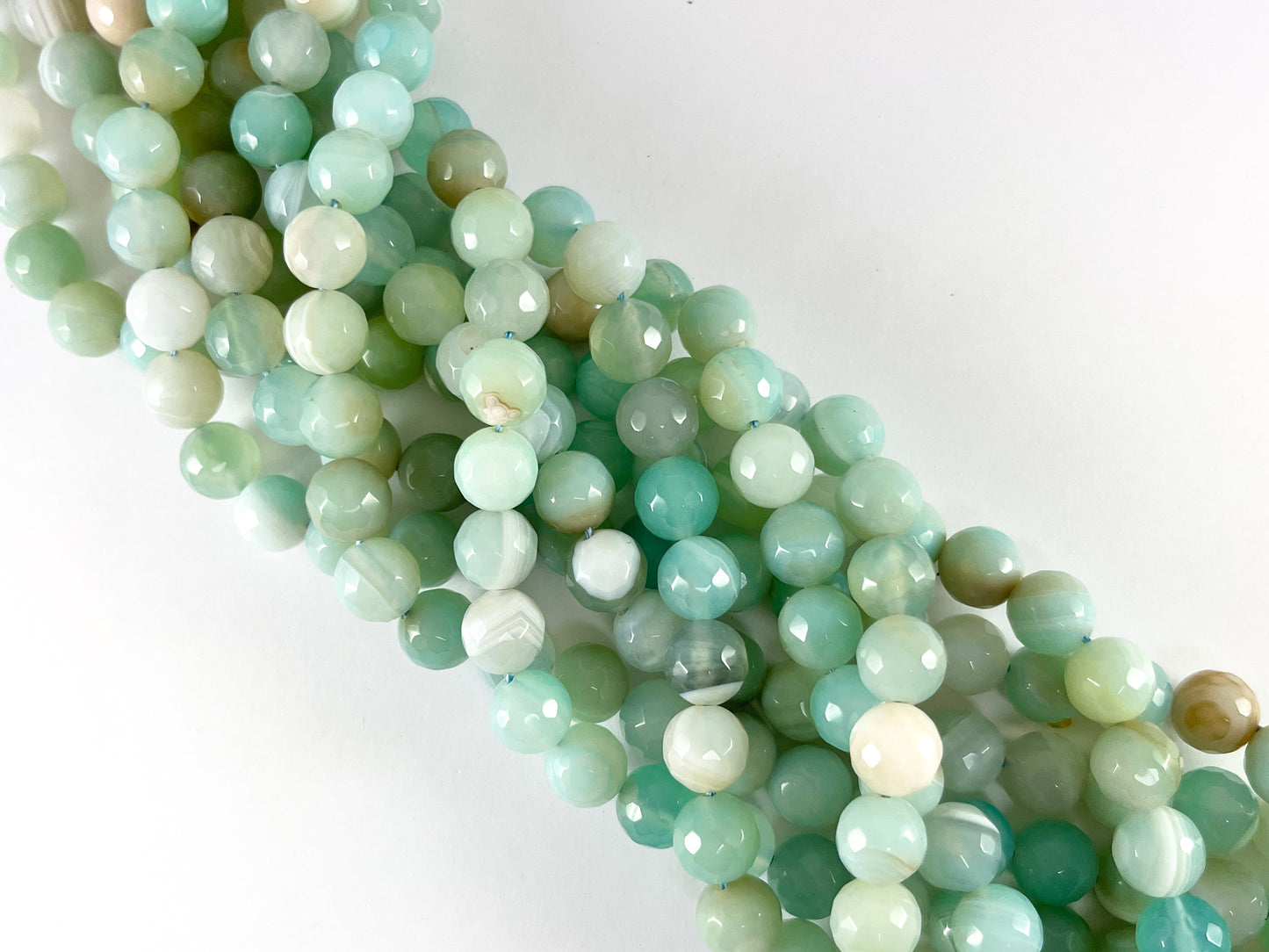 High Quality Light Blue Color Sardonyx Dyed Agate Round Faceted Natural Stone Beads Beads 4mm 6mm 8mm 10mm 12mm Around 14-15"