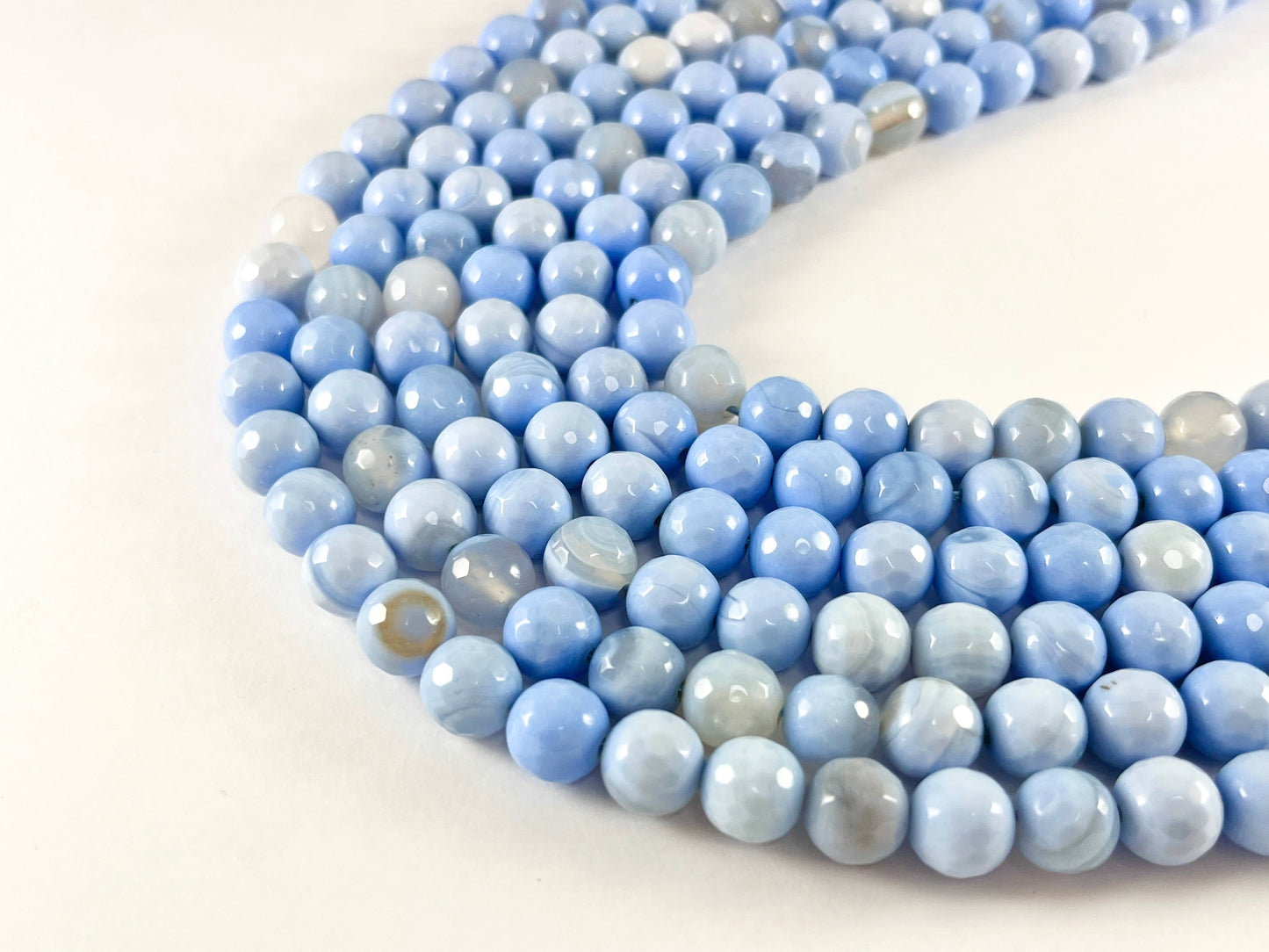 High Quality Pastel Blue Color Sardonyx Dyed Agate Round Faceted Natural Stone Beads Beads 4mm 6mm 8mm 10mm 12mm 14mm Around 14-15"