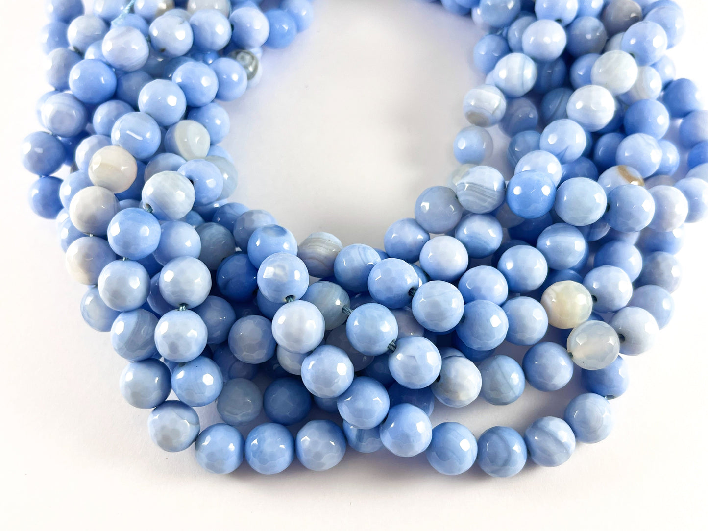 High Quality Pastel Blue Color Sardonyx Dyed Agate Round Faceted Natural Stone Beads Beads 4mm 6mm 8mm 10mm 12mm 14mm Around 14-15"
