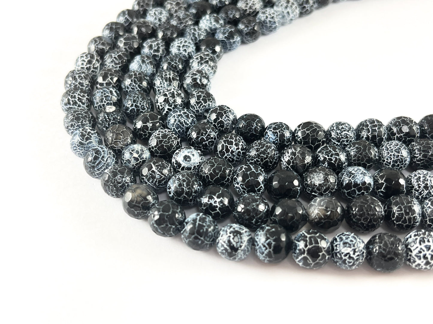 High Quality Black Fire Agate Cracked Spider Web Dyed Agate Round Faceted Natural Stone Beads  6mm 8mm 10mm 12mm 13-14mm 15mm Around 15"