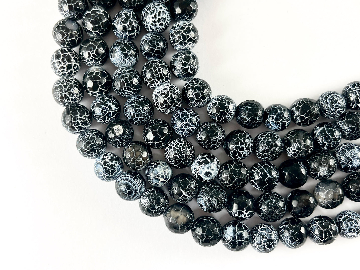 High Quality Black Fire Agate Cracked Spider Web Dyed Agate Round Faceted Natural Stone Beads  6mm 8mm 10mm 12mm 13-14mm 15mm Around 15"