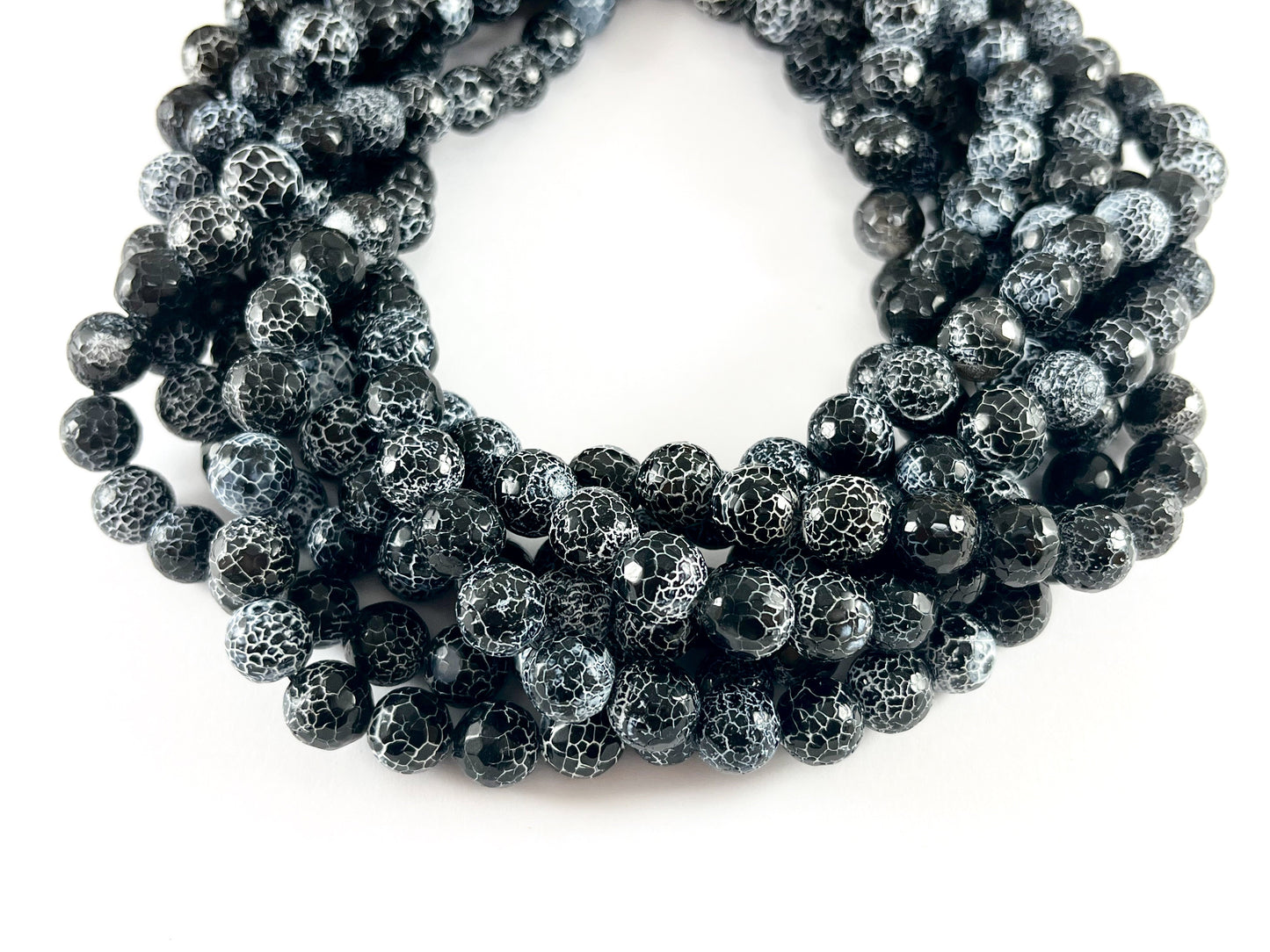High Quality Black Fire Agate Cracked Spider Web Dyed Agate Round Faceted Natural Stone Beads  6mm 8mm 10mm 12mm 13-14mm 15mm Around 15"